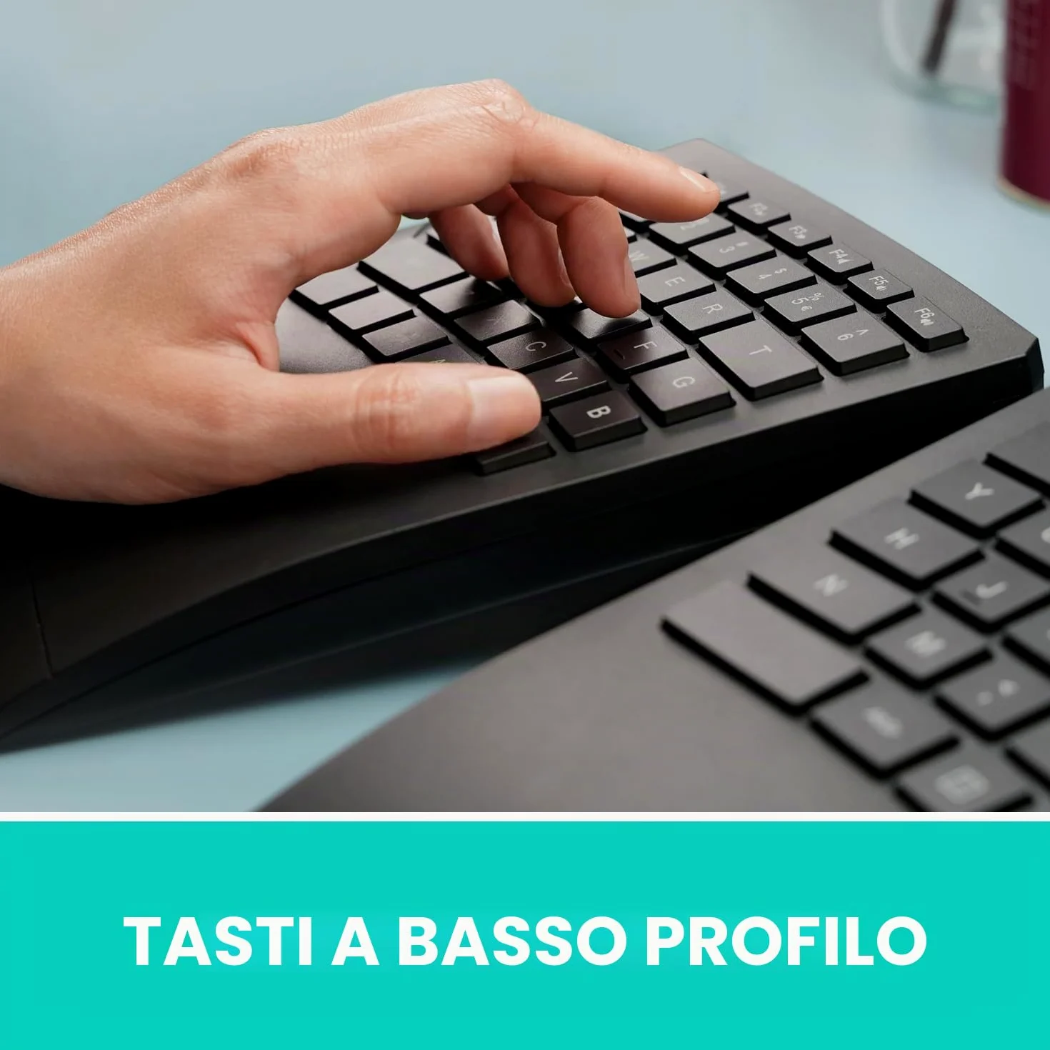 Perixx PERIBOARD-624B - Tastiera wireless ergonomica, con due metà separate, layout QWERTY UK