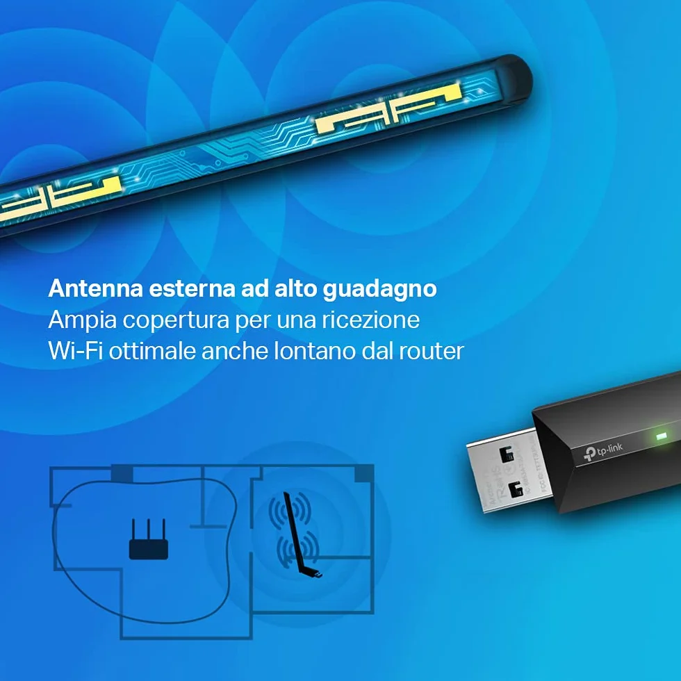 TP-Link Archer T3U Plus Chiavetta WiFi AC1300Mbps USB Adattatore Dual Band Antenna