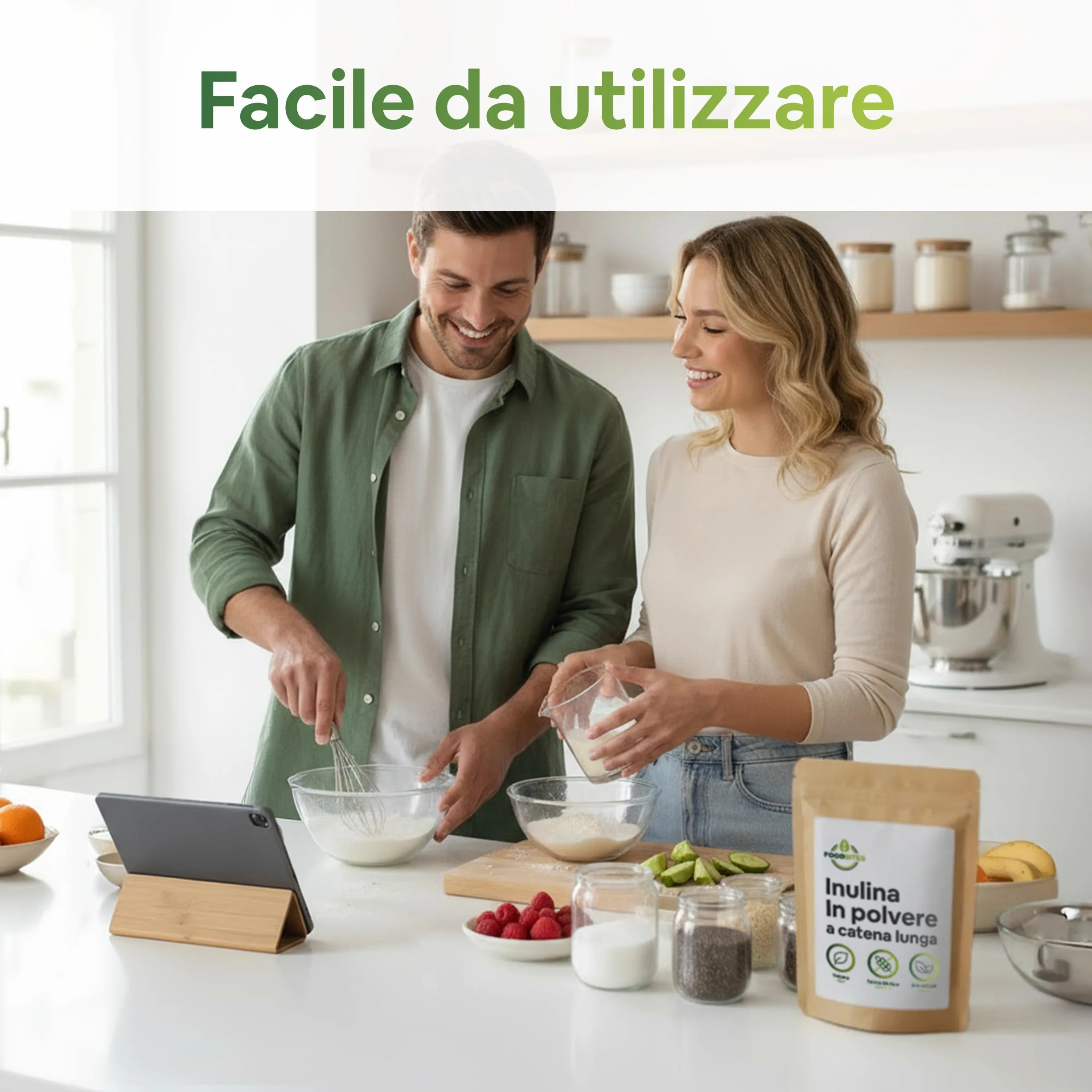 Inulina a Catena Lunga 1 Kg - Inulina di Cicoria in Polvere 100% Pura - Fibra Prebiotica Naturale, Vegana, Senza Glutine