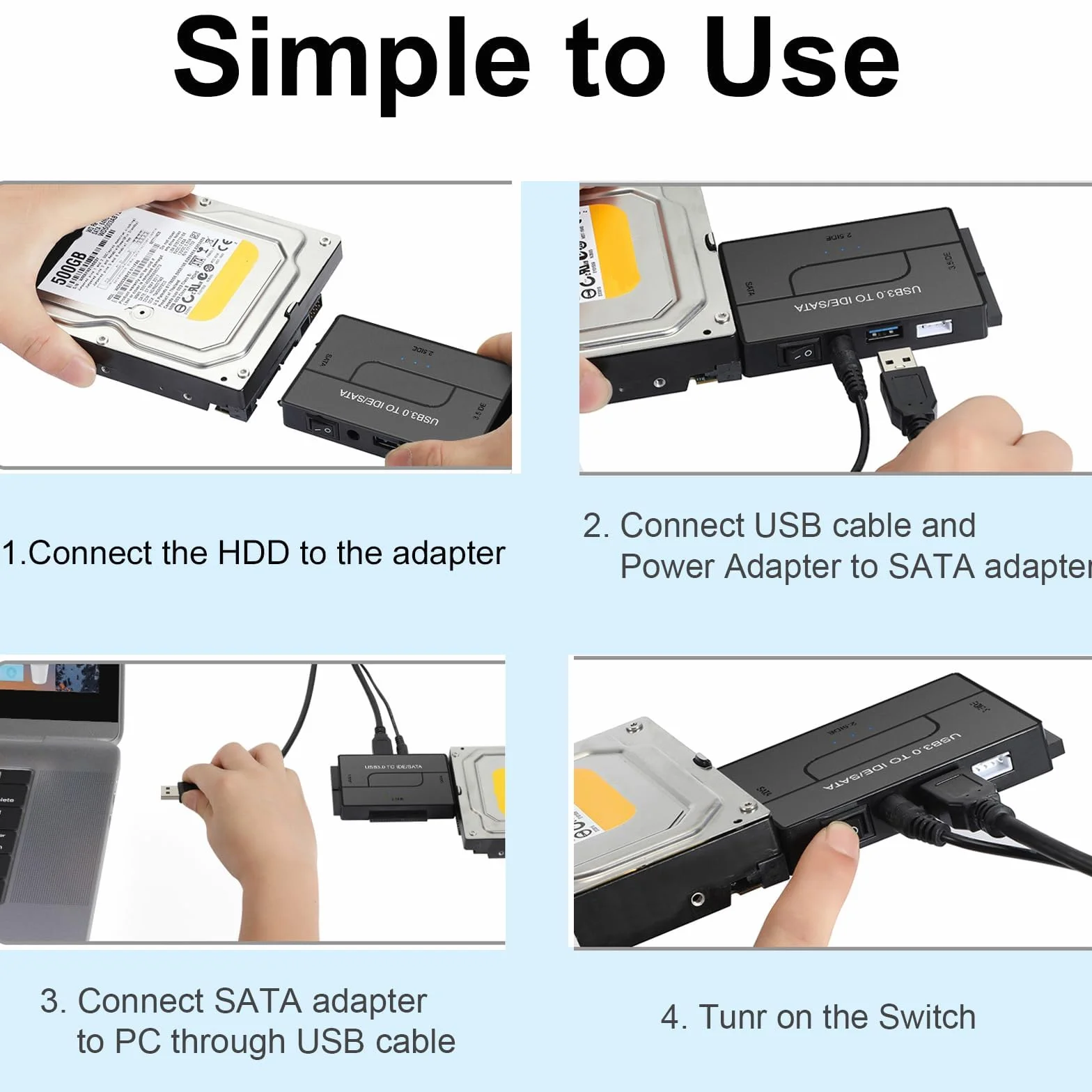 Adattatore USB 3.0 a IDE/SATA 12V per HDD SSD 2.5/3.5 pollici, supporta 6 TB