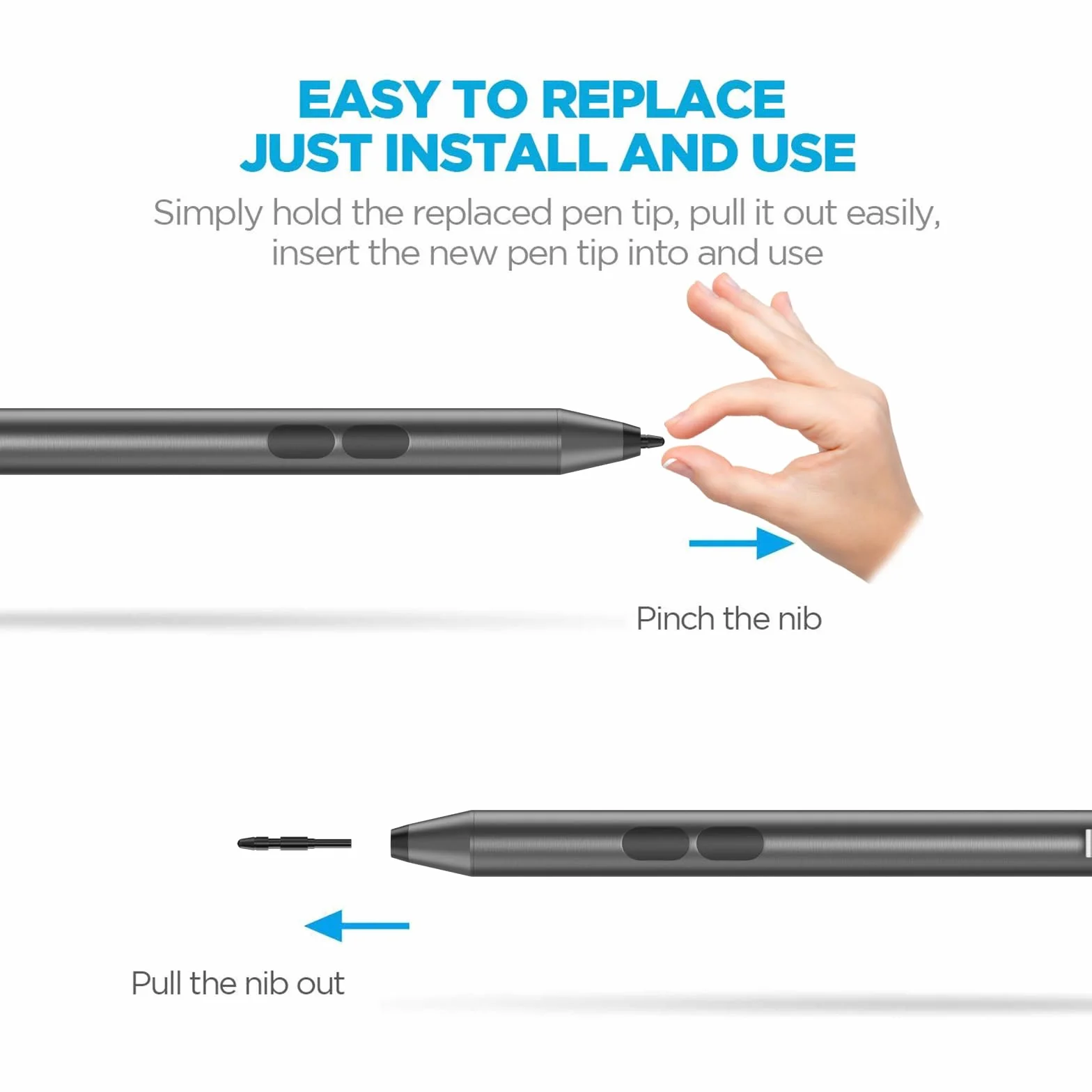 ANYQOO MPP Stylus Penna 1.51 con sensibilità alla pressione 1024, Palm Rejection, batteria AAAA, compatibile con Microsoft Surface e alcuni Asus, Dell, HP, 2 ricariche sostituibili