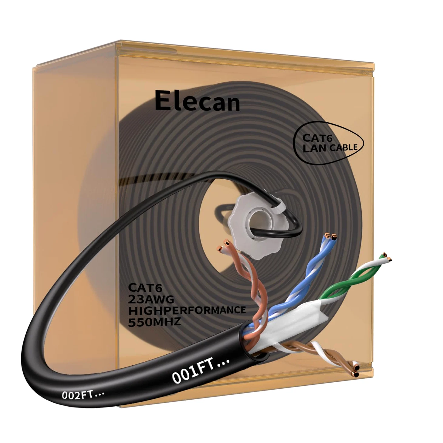 Elecan Bulk - Cavo Ethernet Cat 6, 150 m, nero, scatola facile da tirare, rame massiccio 23AWG senza ossigeno, 10 Gbps 550 Mhz, POE, morbido, flessibile, liscio, senza grovigli, UTP Internet Network