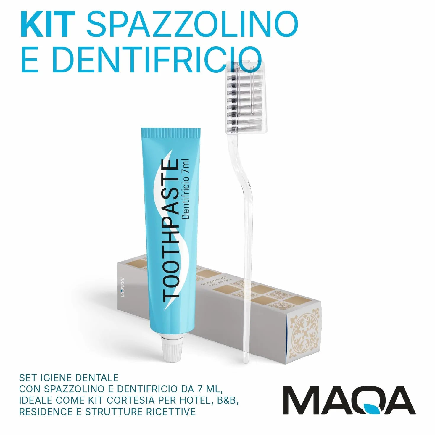 Set Cortesia Hotel B&B - Kit Pulizia Denti 20 Pezzi: Spazzolino con Coprisetola 14 cm + Dentifricio Menta al Fluoro 7 ml, Igiene Orale Ospiti Viaggi