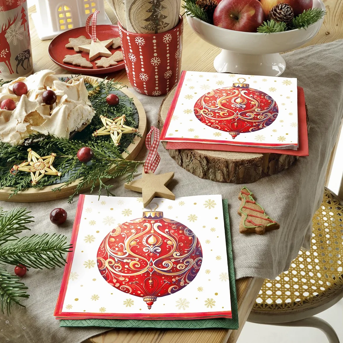 PAW Tovaglioli di Carta Natale 33 x 33 cm 20 Pezzi 3 Veli Rosso Natale