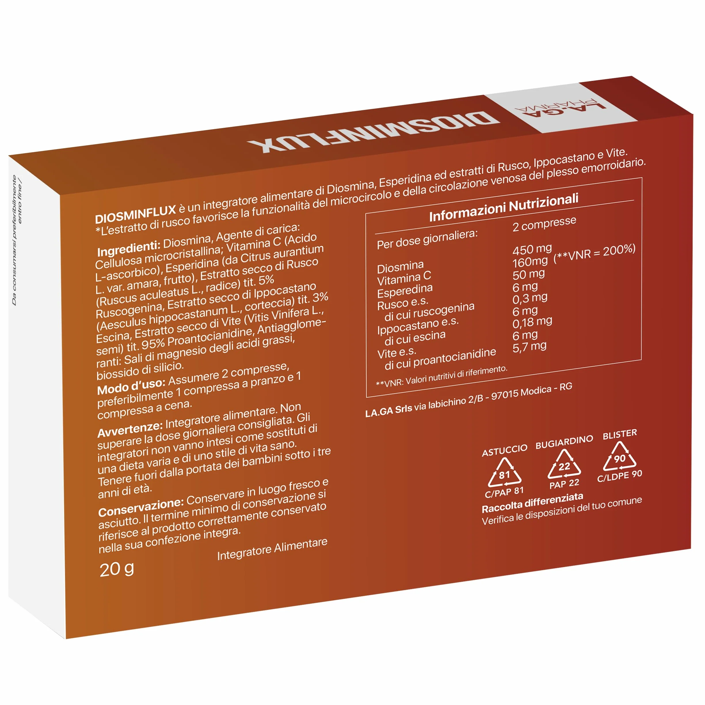 Diosmina ed Esperidina 500 mg Integratore Microcircolo per Vene Varicose 40 Compresse