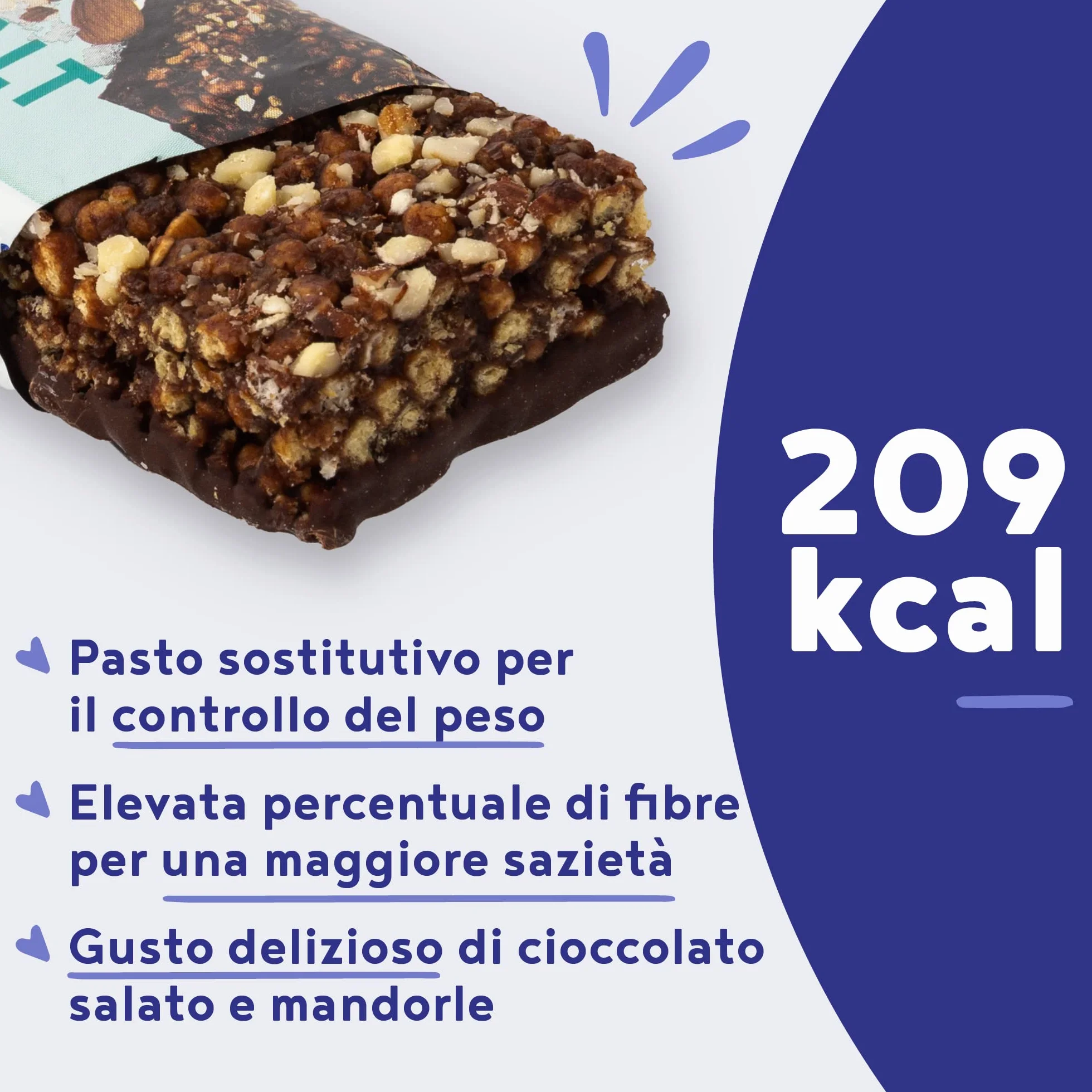 Barretta One Meal Allévo Mandorle Salate Pasto Sostitutivo Sano Gustoso Controllo Peso Alpha Foods
