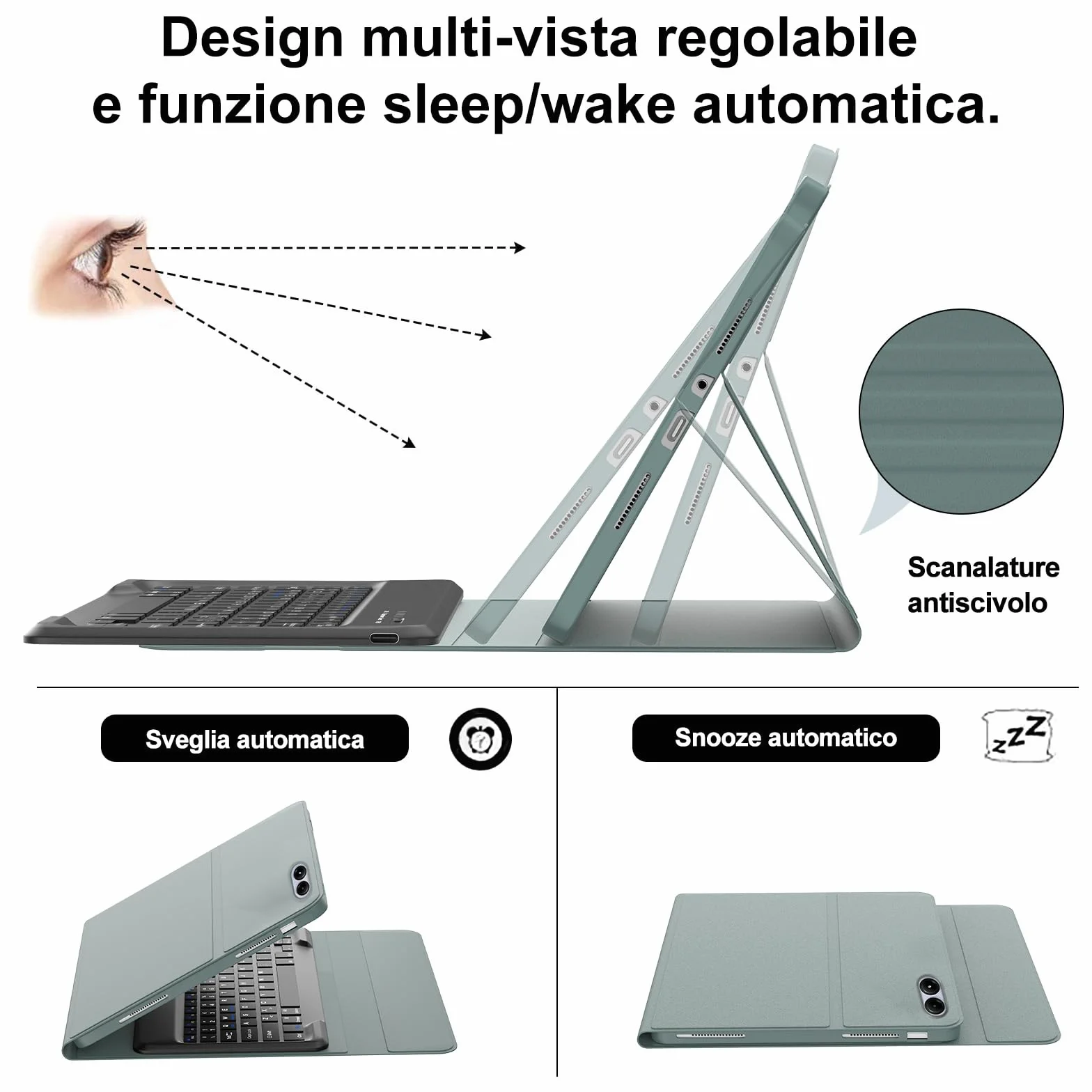 IVEOPPE Cover Redmi Pad Pro 12.1 con Tastiera, Per Xiaomi Poco Pad Custodia con Tastiera Italiano Bluetooth Staccabile per Xiaomi Redmi Pad Pro 12.1" 2024, Verde scuro