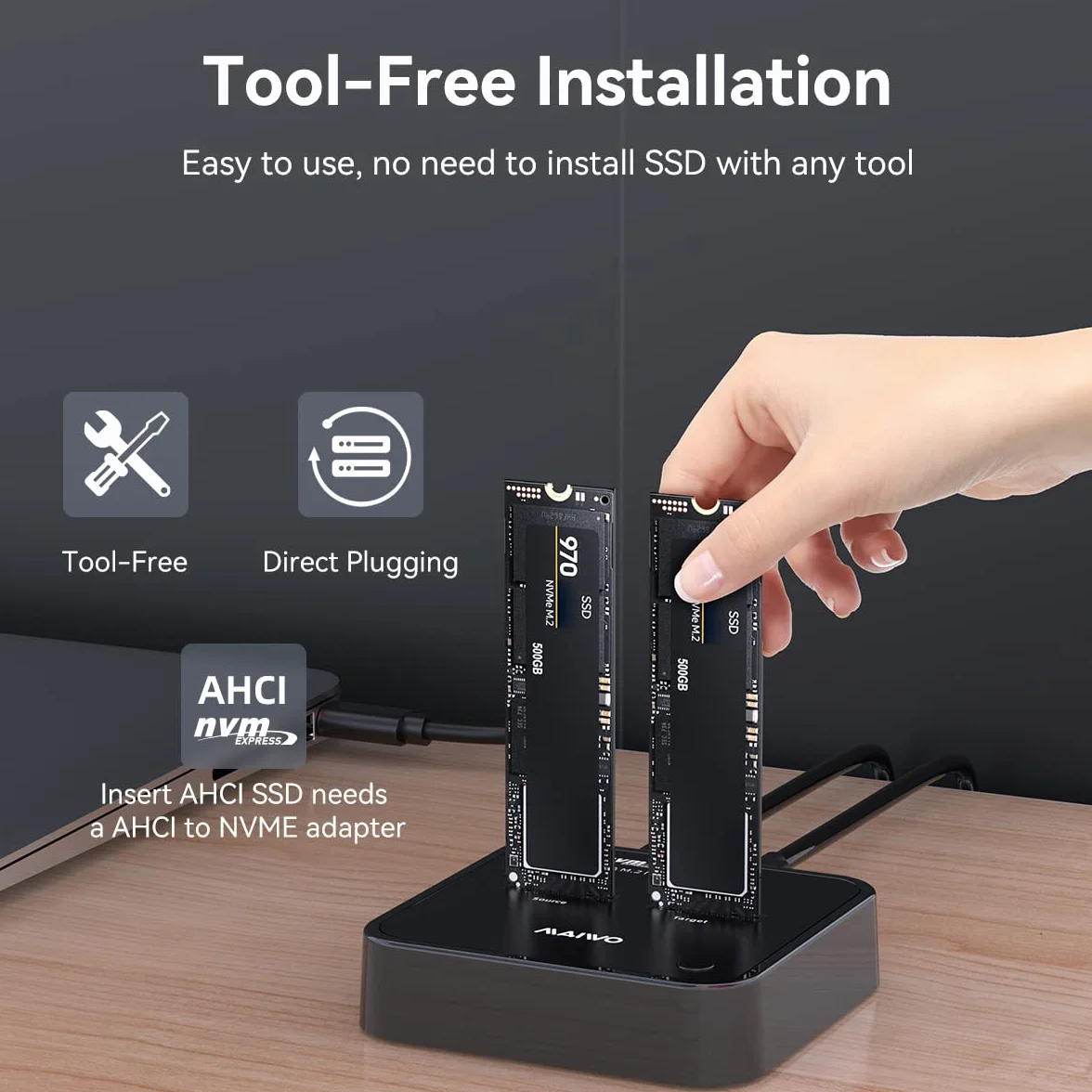MAIWO K3016P2 M.2 NVMe AHCI SSD Docking Station USB 3.2 Gen2x2 20Gbps Clone Duplicator