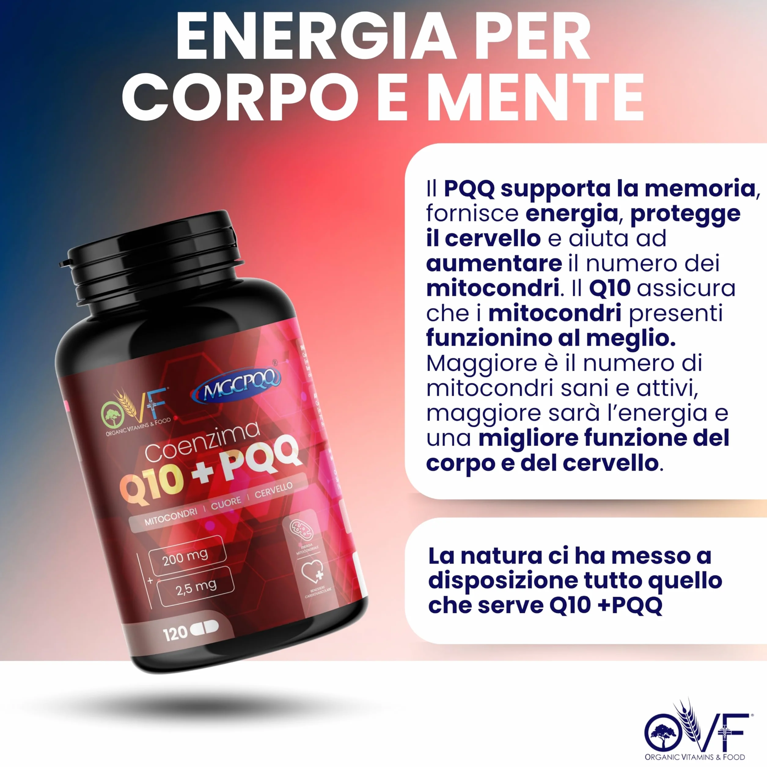 Coenzima Q10 + PQQ Integratore 120 cps 200mg Alto Dosaggio Antiossidanti Vegano Made in Italy