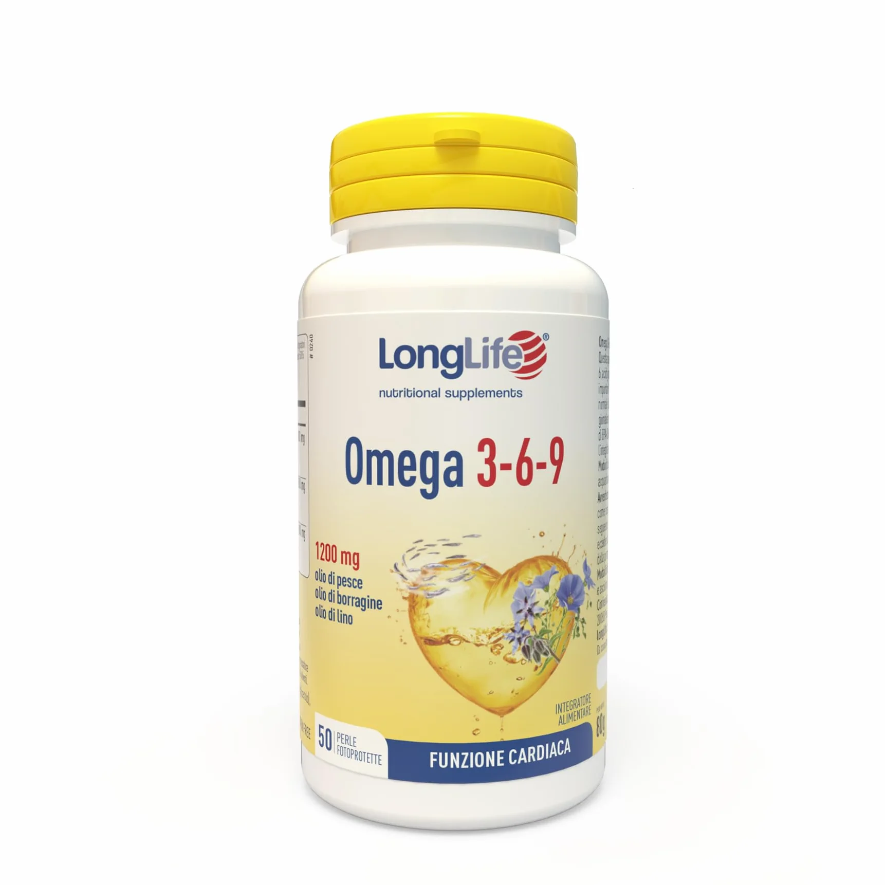 LongLife Omega 3-6-9 Olio di Pesce Borragine Lino EPA DHA Perle Fotoprotette Senza Glutine