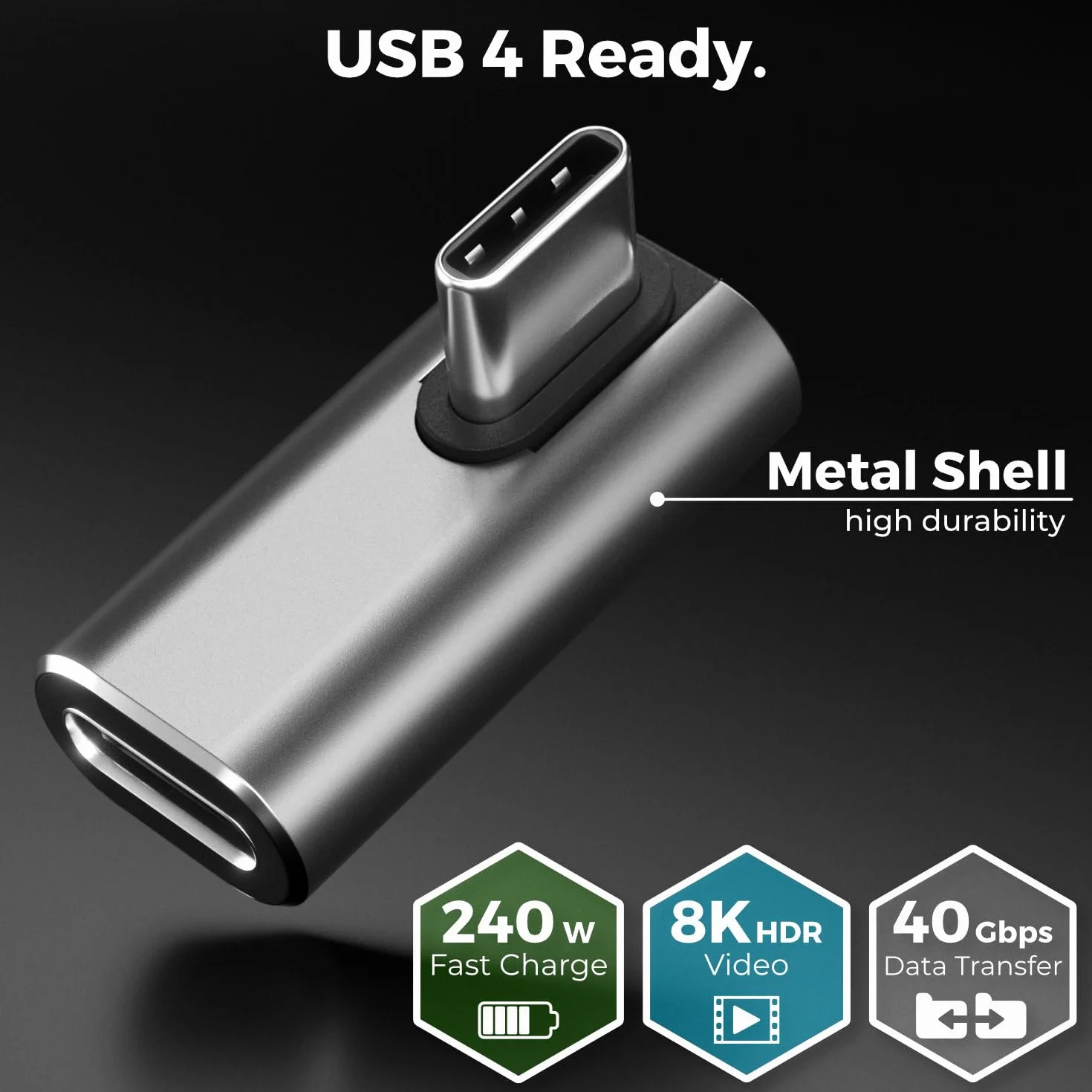 deleyCON Adattatore USB-C Angolo 90 Gradi (2 Pezzi) 40Gbps, 240W, 8K60Hz, Alloggiamento in Alluminio, Spina di Tipo C a Presa Compatibile con Smartphone Tablet Laptop Notebook PC Switch Eccetera.