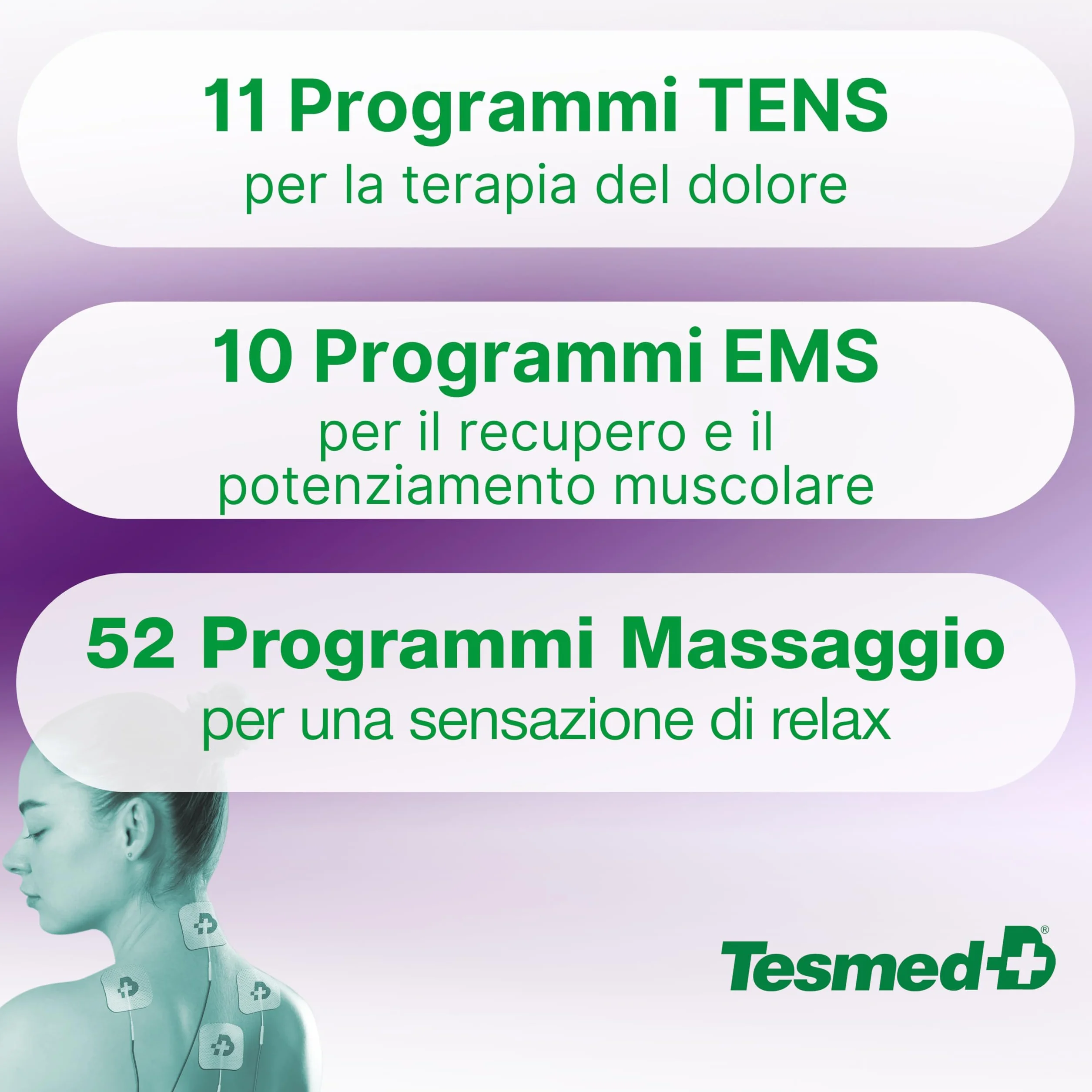 TESMED TE-880R Plus Elettrostimolatore Muscolare Ricaricabile EMS TENS 73 Programmi 8 Elettrodi