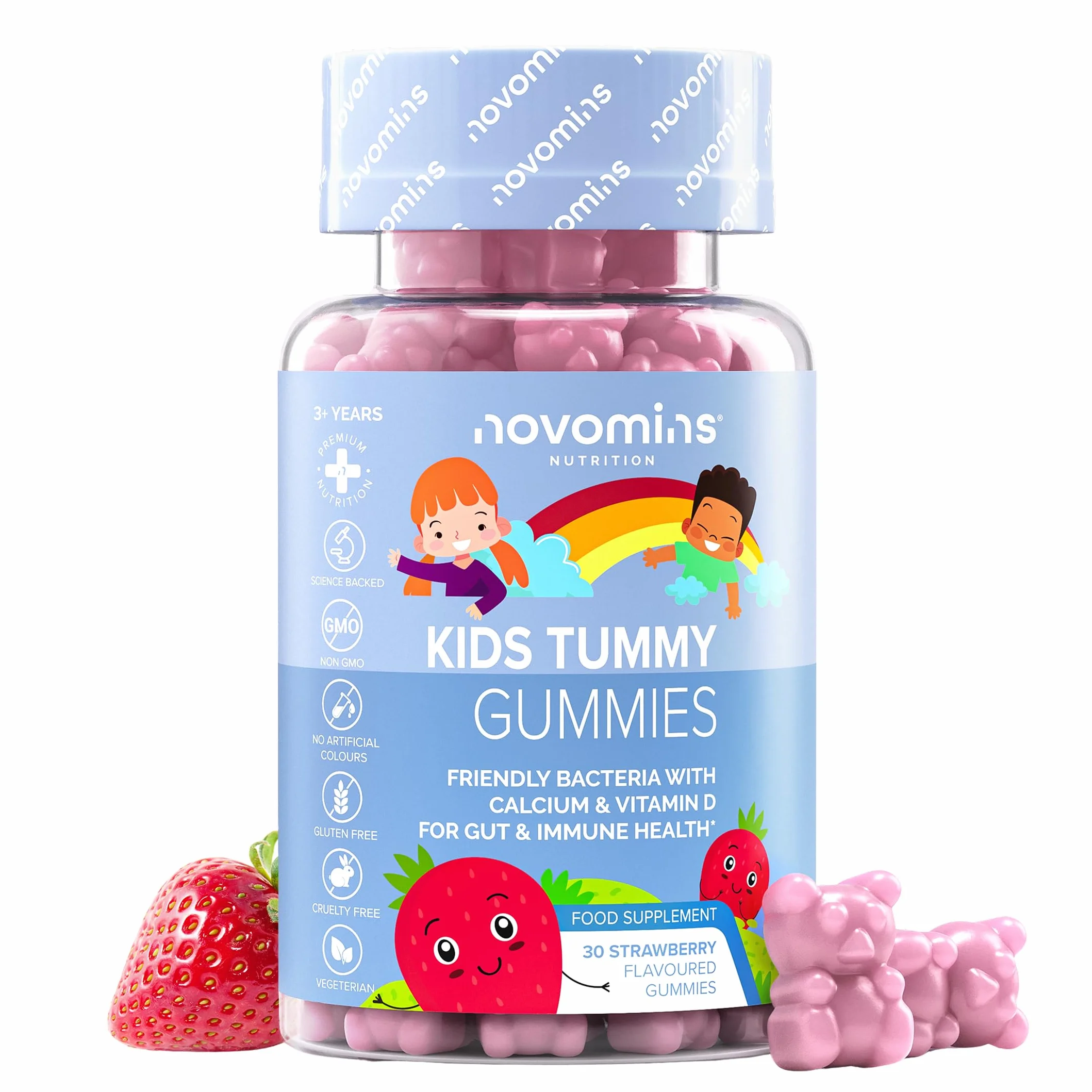 Probiotici Bambini Gommose Fermenti Lattici con Vitamina D3 & Calcio Benessere Intestinale Difese 30 Gommose Novomins