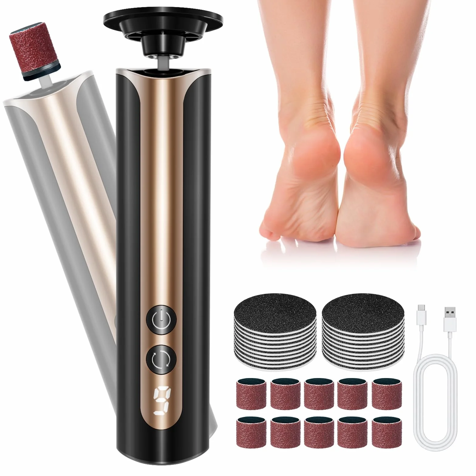 Pedicure Elettrico Professionale 2 in 1 Rimuovi Calli Piedi Display LCD 9 Velocità Raspa Elettrica Pelle Dura Screpolata