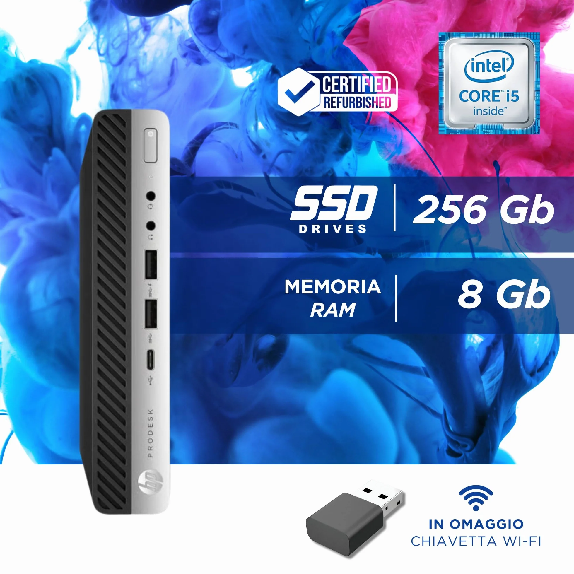 HP ProDesk Mini PC Tiny Intel i5-7500T 8GB RAM 256GB SSD Windows 11 Desktop Ricondizionato