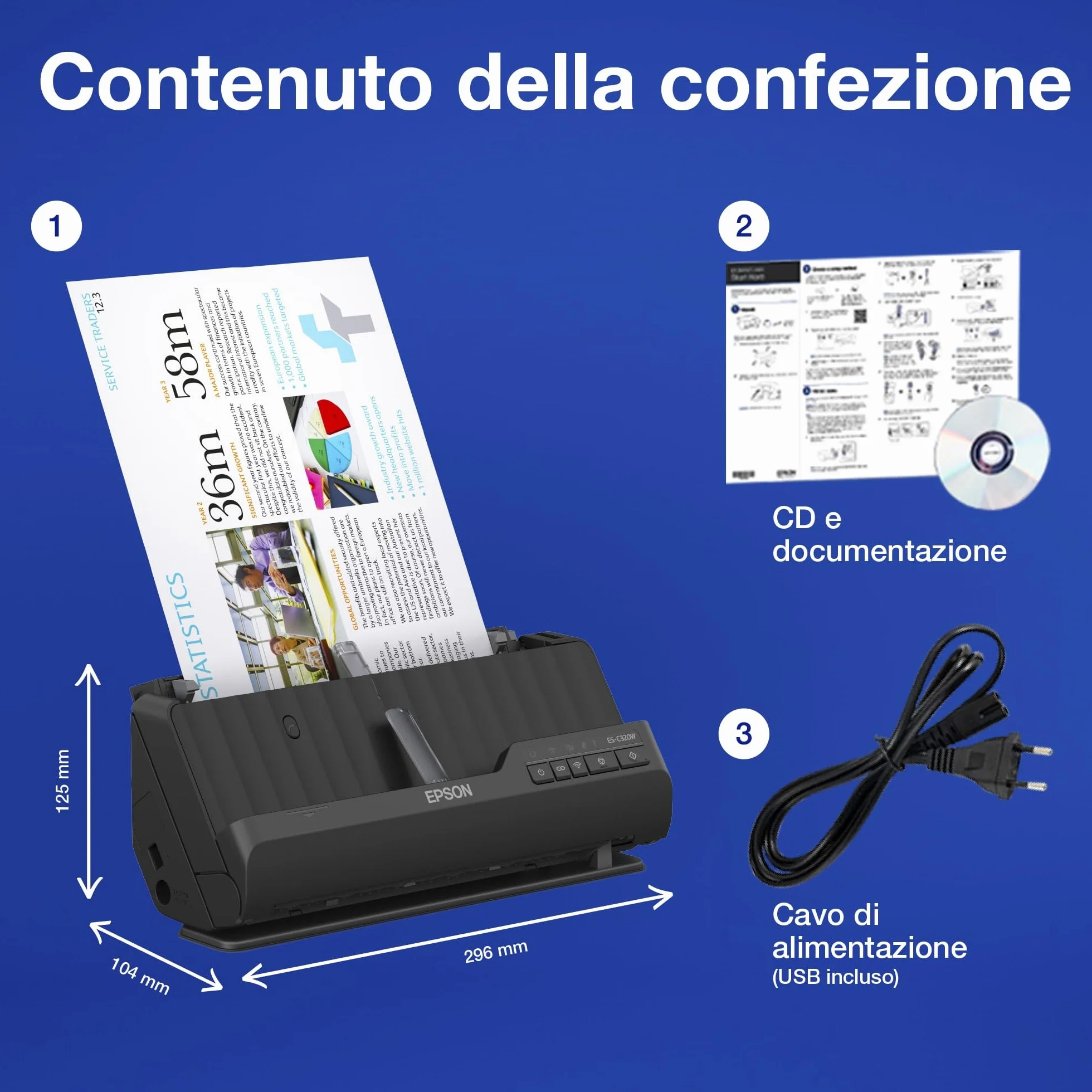 Epson ES-C320W Scanner A4 di Precisione per Documenti e Foto, Connessione Wireless, Ottimizzato per la Gestione dei Documenti, Gestione versatile dei Supporti e Bassi Consumi Energetici