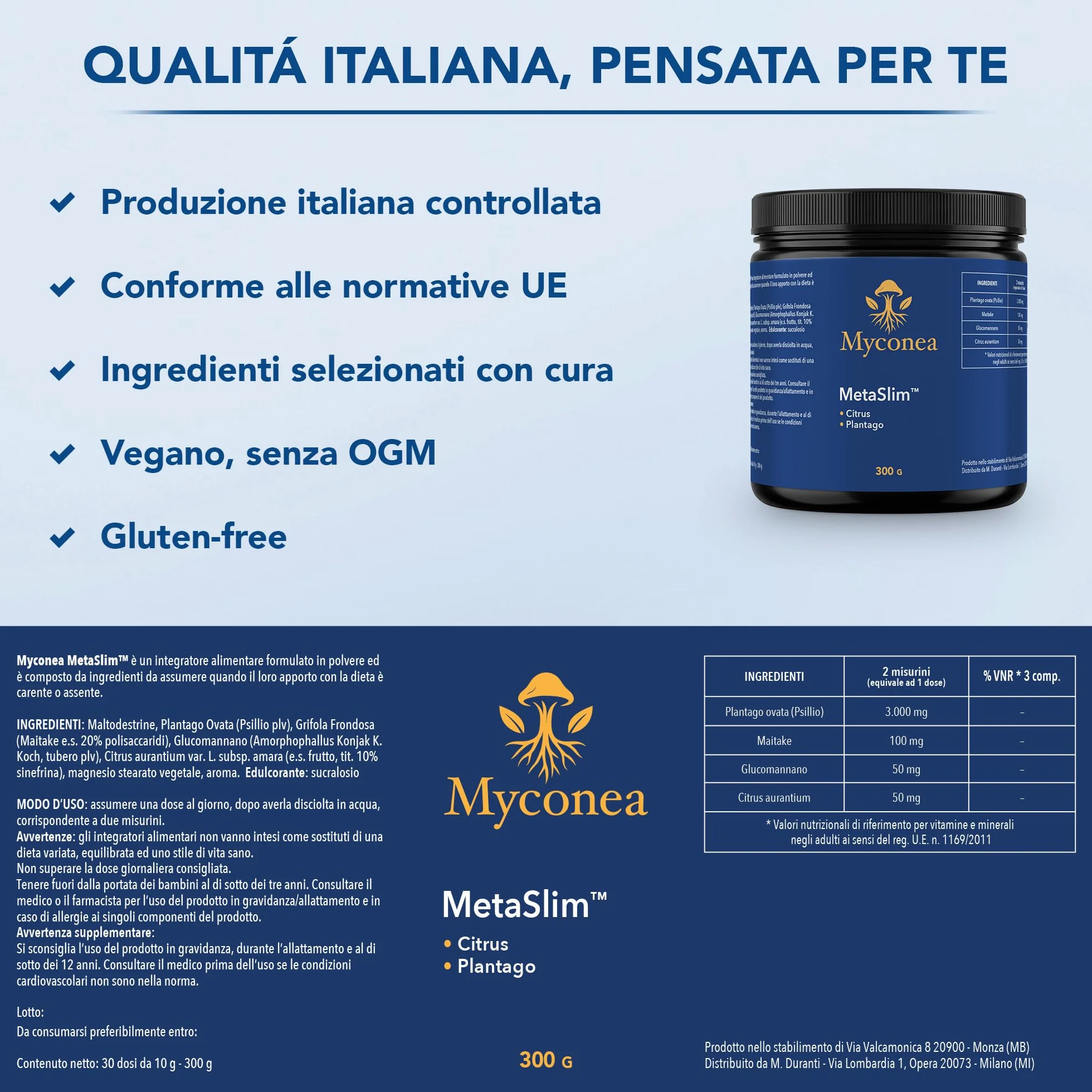 MetaSlim Glucomannano e Psillio in Polvere Integratore Fibre Senso di Sazietà Equilibrio Peso 300g