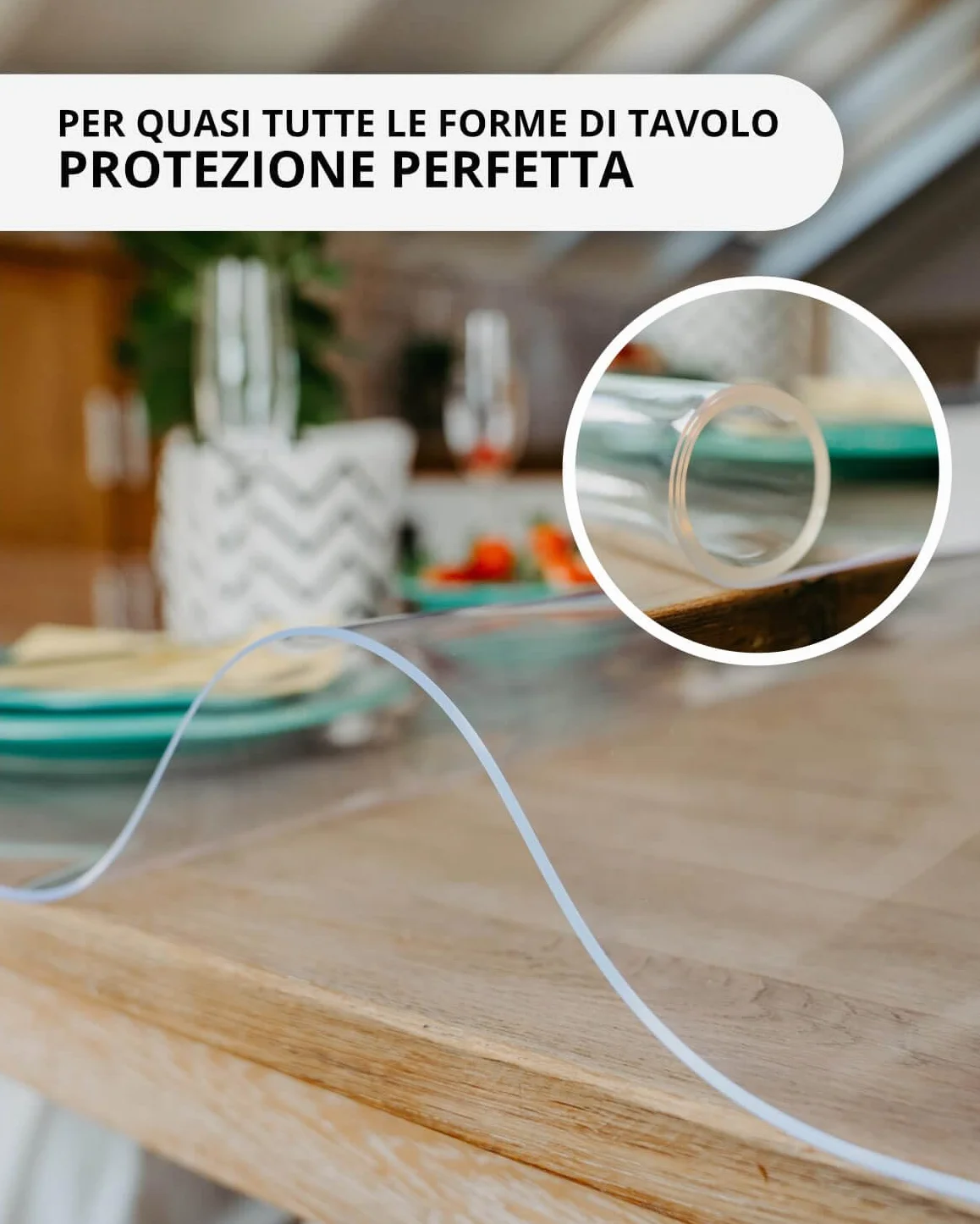 Pellicola Trasparente Proteggi Tavolo PVC Effetto Vetro 1,5 mm Impermeabile Antimacchia 80x120 cm