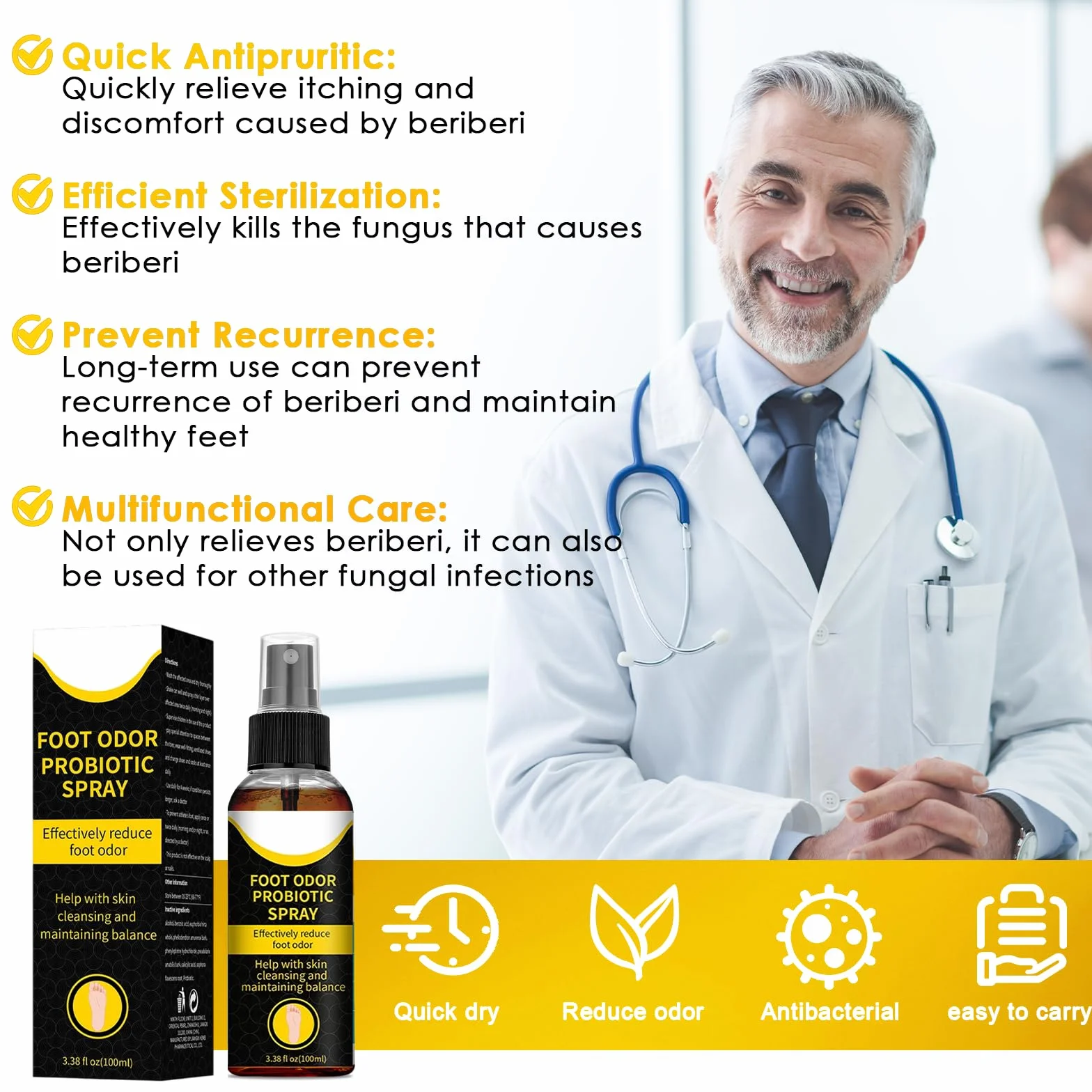 Antiodore Spray Deodorante Piedi 100ML Riduce Cattivo Odore Sudorazione