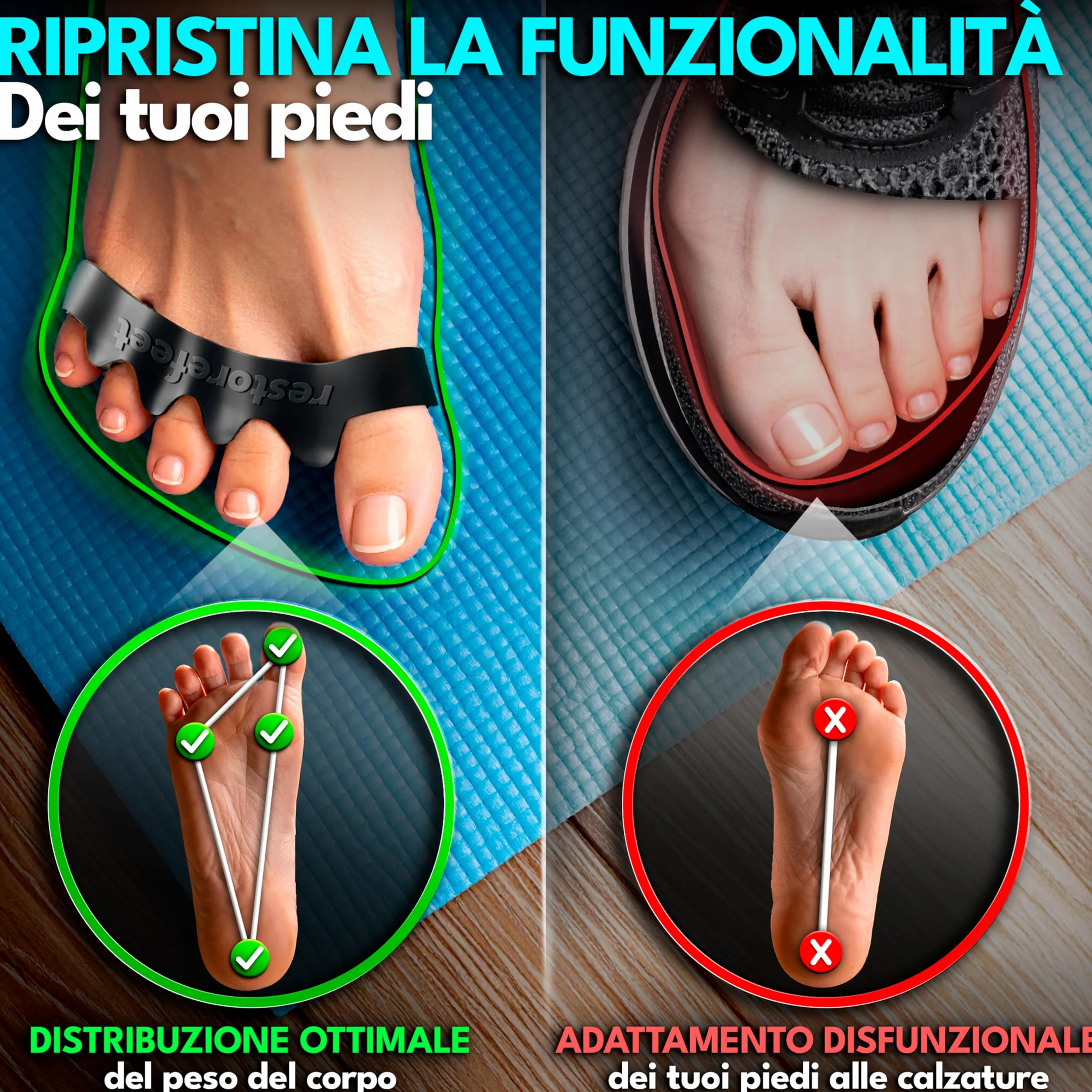 Kit Correttore Dita Piedi con 2 Paia + Fascia Correttiva, Mini Fascia e Palla Miofasciale – Sollievo per Alluce Valgo, Dita Sovrapposte o Storte – Uso Barefoot, Senza BPA, Unisex