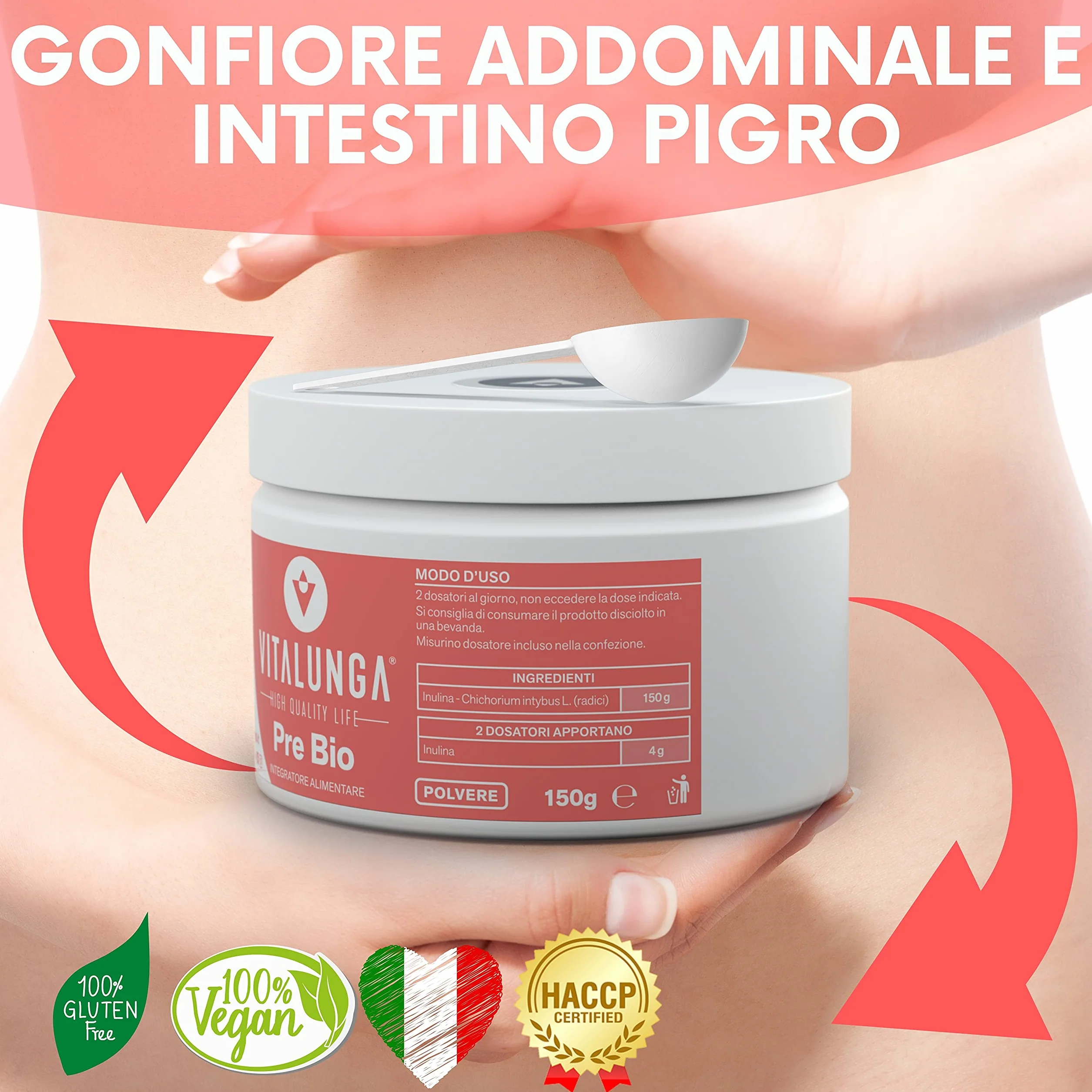 Inulina in Polvere 100% Fibra Prebiotica da Cicoria Vegan Senza Glutine 150g Vitalunga