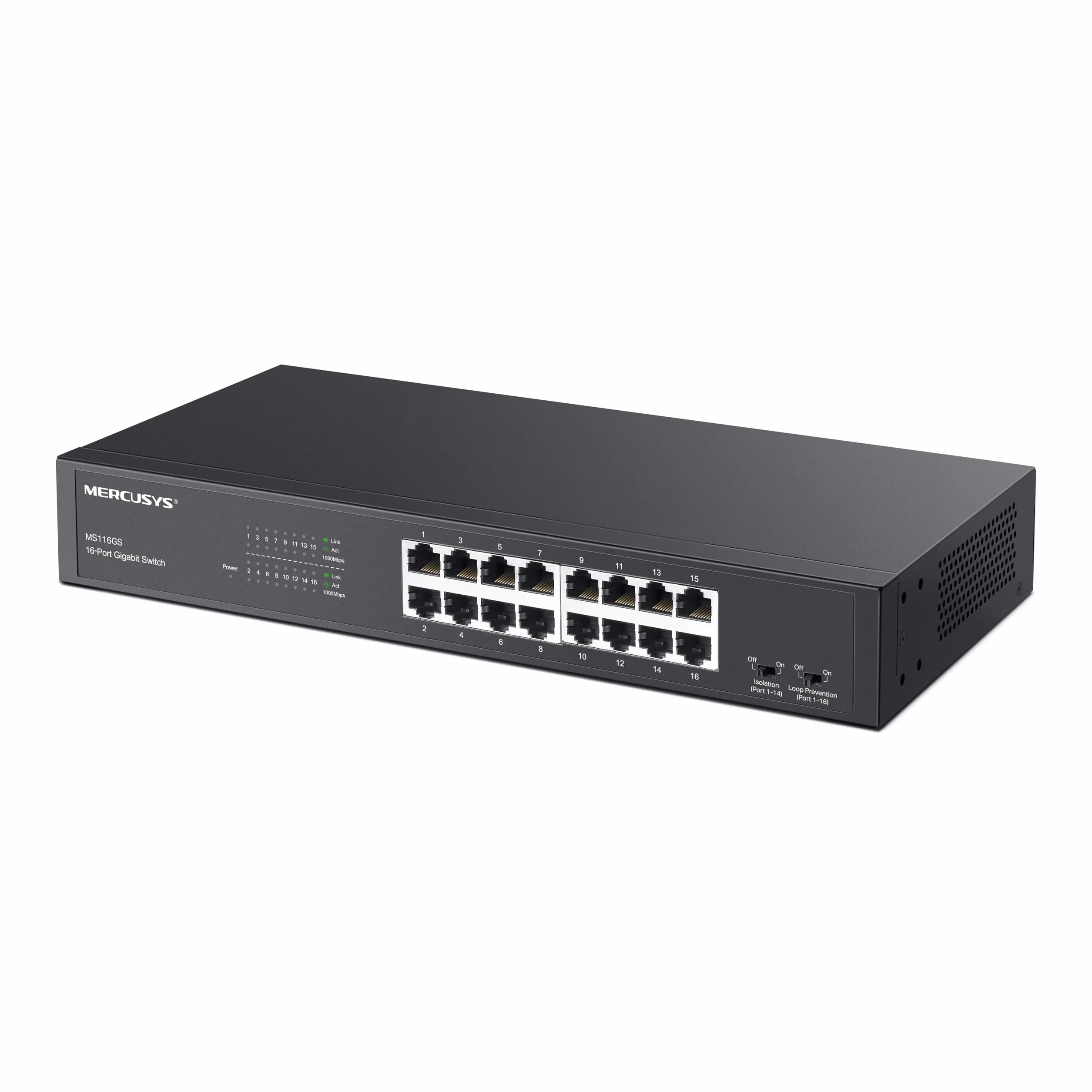 TP-Link Mercusys MS116GS Switch Gigabit 16 Porte, Montaggio Desktop o Rack, Plug & Play, Priorità del Traffico, Prevenzione Loop, Modalità di Isolamento, Funzionamento Silenzioso, Case in Metallo