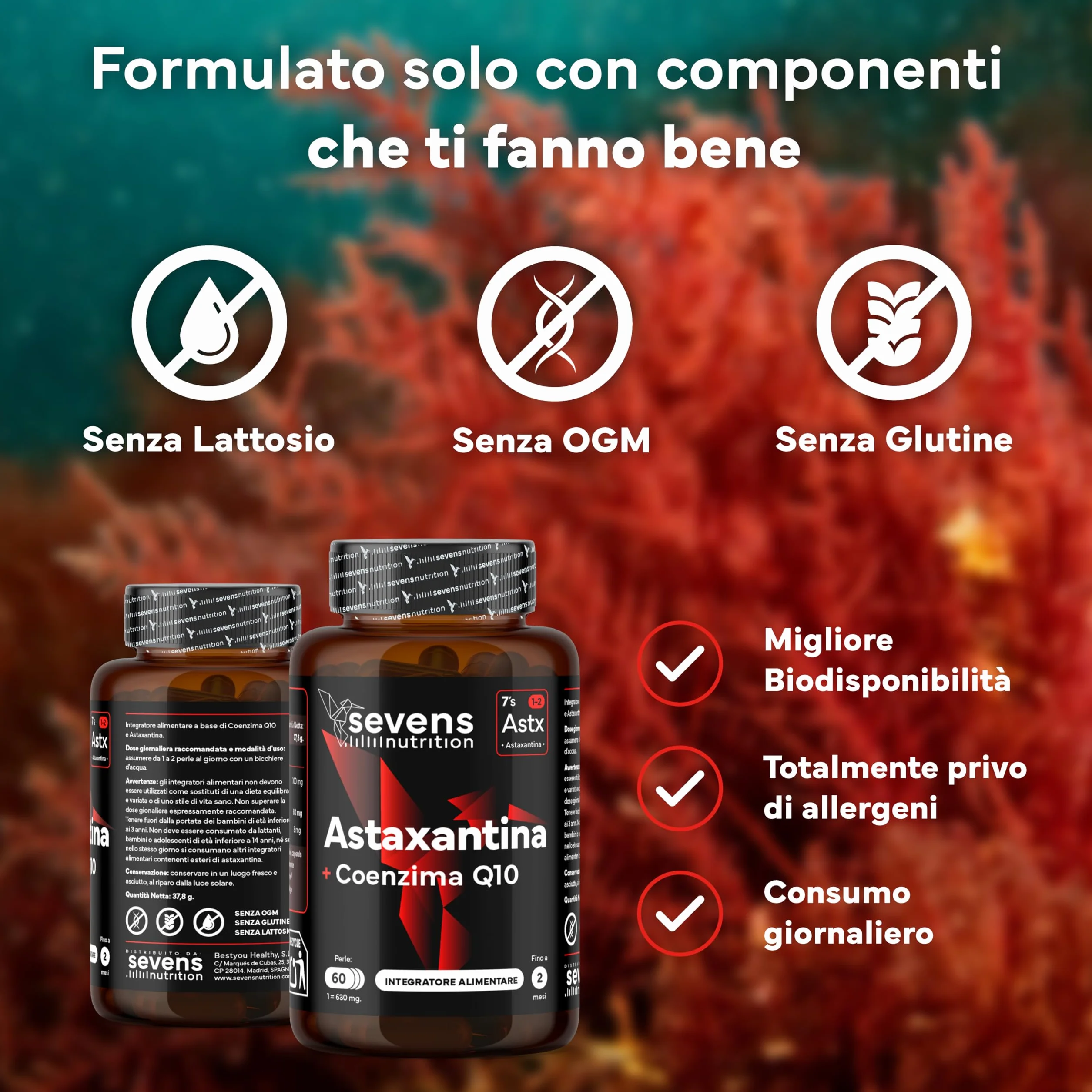 Astaxantina Naturale Pura AstaPure® 8 mg Integratore Antiossidante con Coenzima Q10 e Olio Extravergine di Oliva