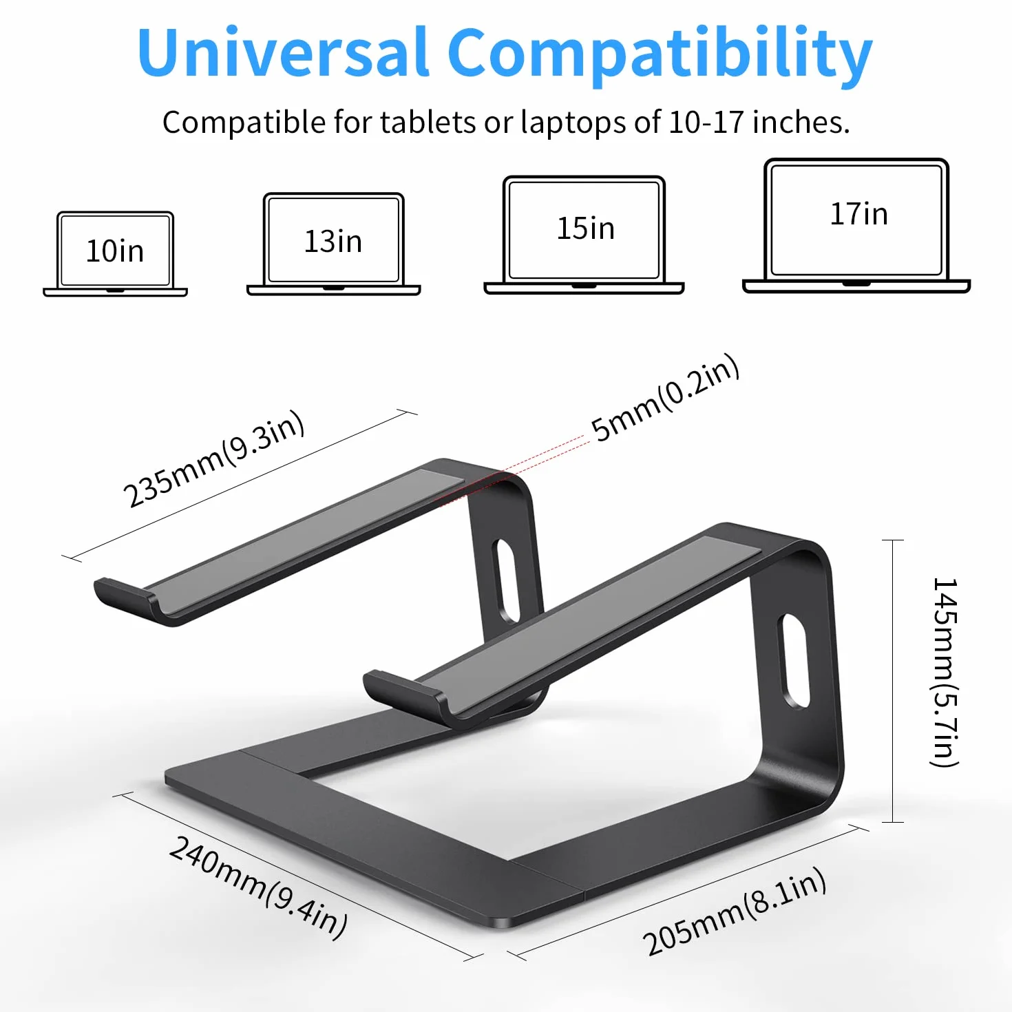 Supporto PC Portatile, Ergonomico Supporto Computer Portatile, Staccabile Alluminio Ventilato Porta PC per MacBook Pro/Air, HP, Dell, Lenovo, MateBook, 10"-17" Laptop Stand (Nero)