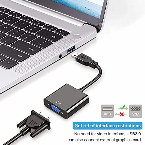 Adattatore USB a VGA 1080P USB 3.0/2.0 Maschio a Femmina Convertitore per Multi Monitor PC Windows 10/8.1/8/7/XP