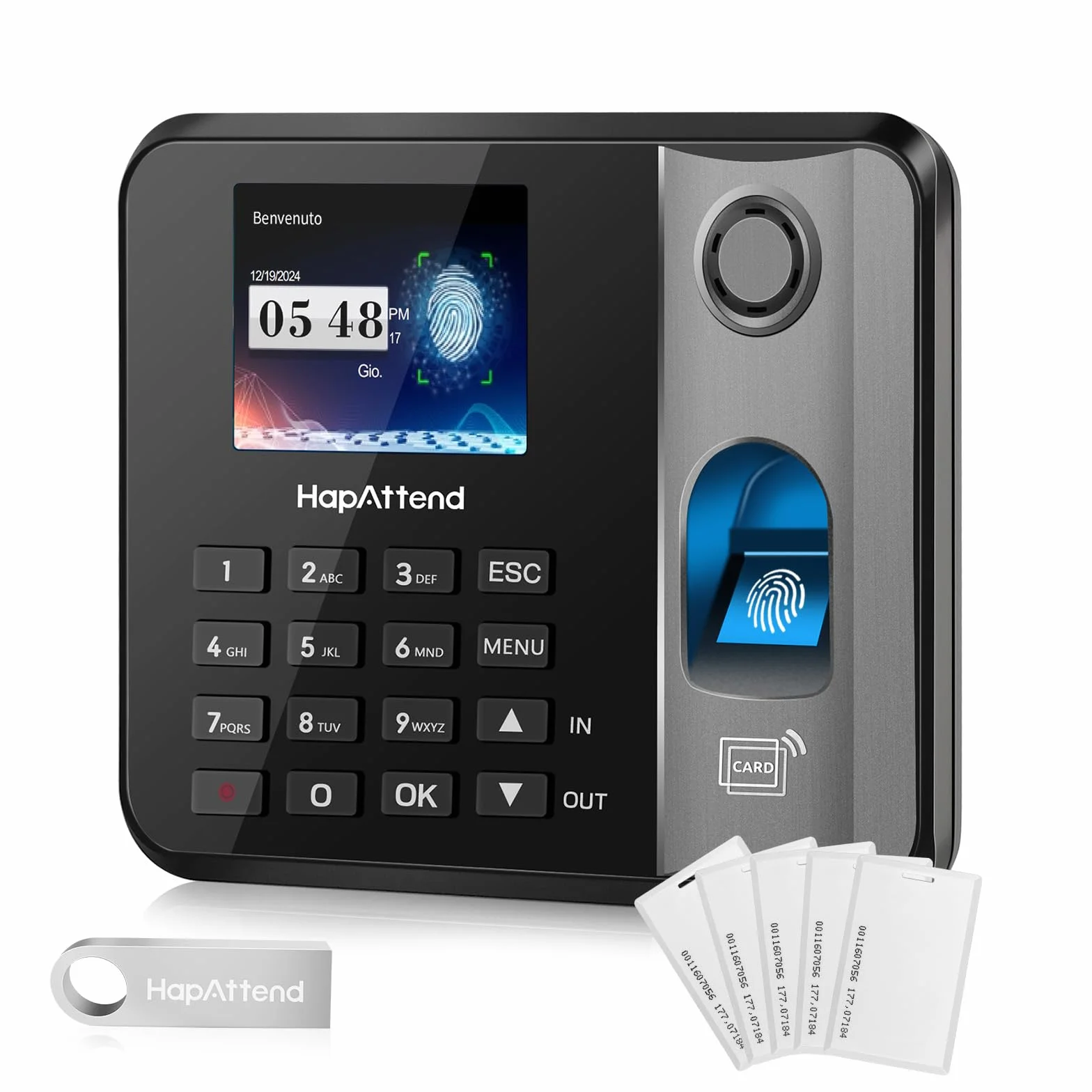 Rilevatore presenze HapAttend H1 con impronte digitali e RFID, timbratrice per dipendenti