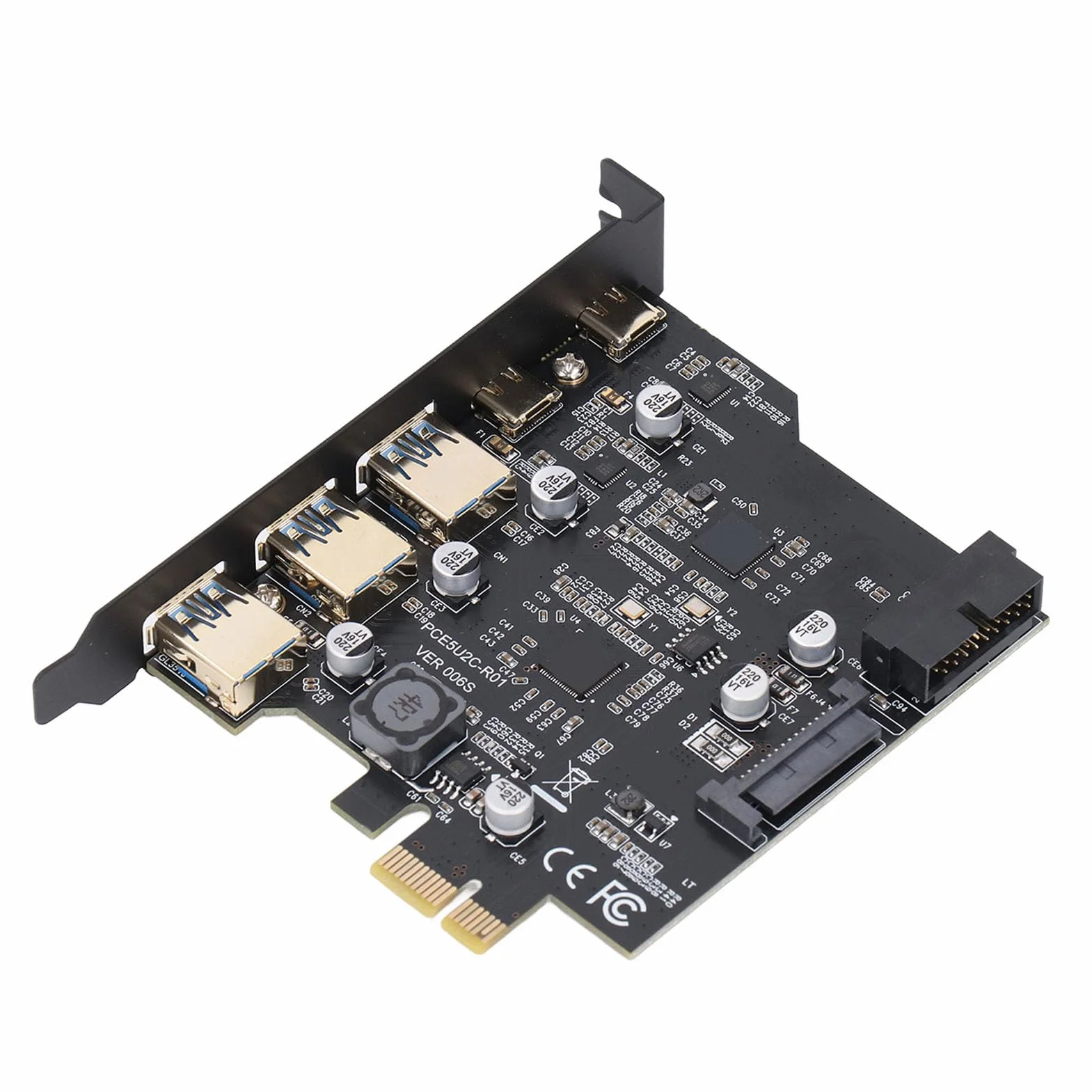 Scheda PCIe a USB 3.2 Gen 2, scheda di espansione PCI Express da 20 Gbps con 3 porte USB e 2 porte di tipo C PC Hub USB interno per Linux per OS X