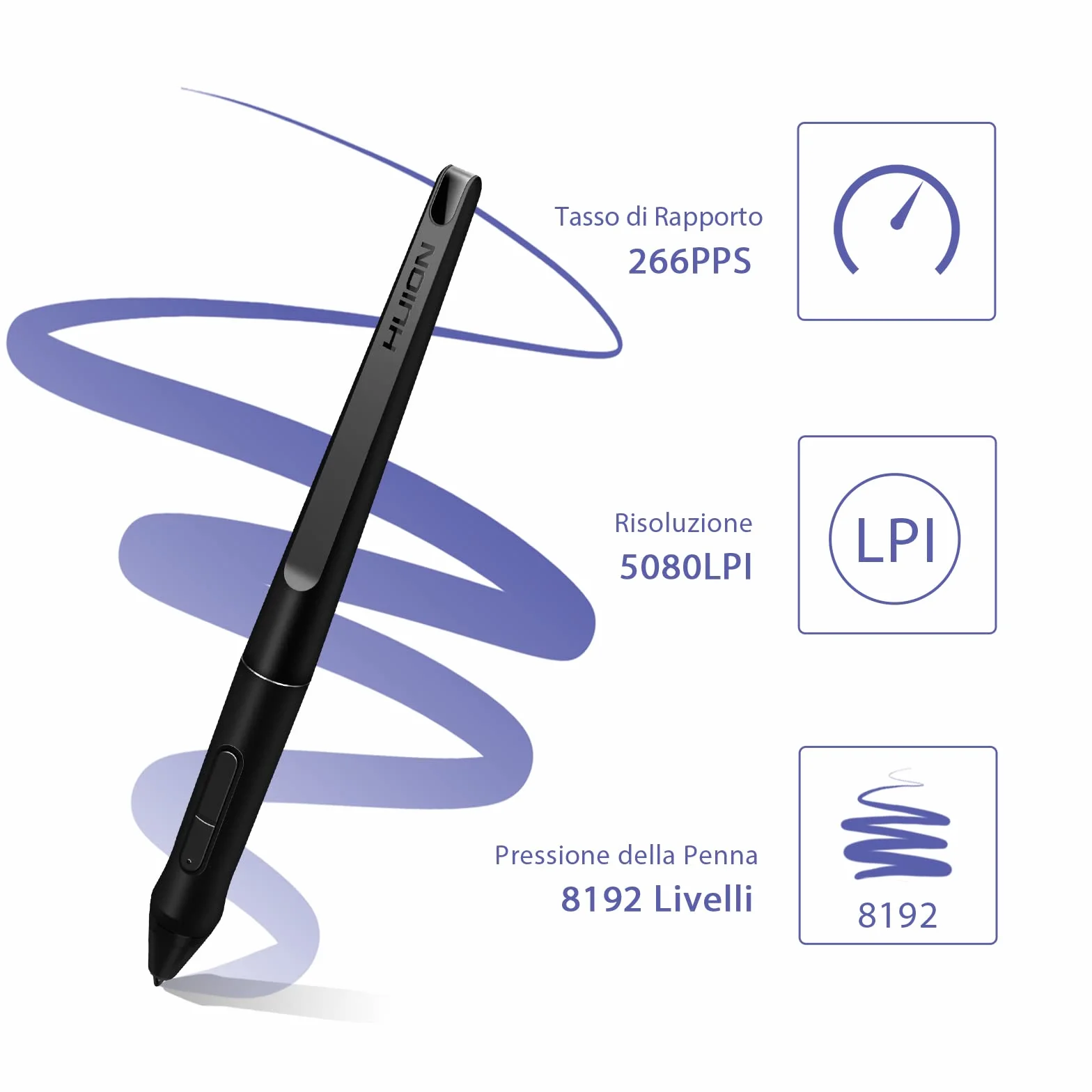 HUION PW500 Penna stilo Senza Batteria 8192 Livilli Tavoletta Grafica Penna Digitale Compatibile SOLO con HUION Inspiroy Q11K V2, WH1409 V2, HS611, Q620M, GT-191 V2 (500K), PRO 20, PRO 22, PRO 22 2019