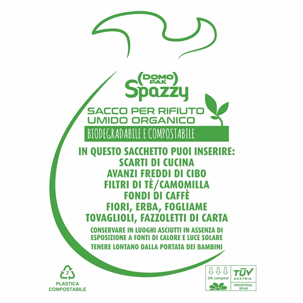 DOMOPAK SPAZZY Sacchi Nettezza Saccoverde Biodegradabile 20 Lt 15 Pezzi
