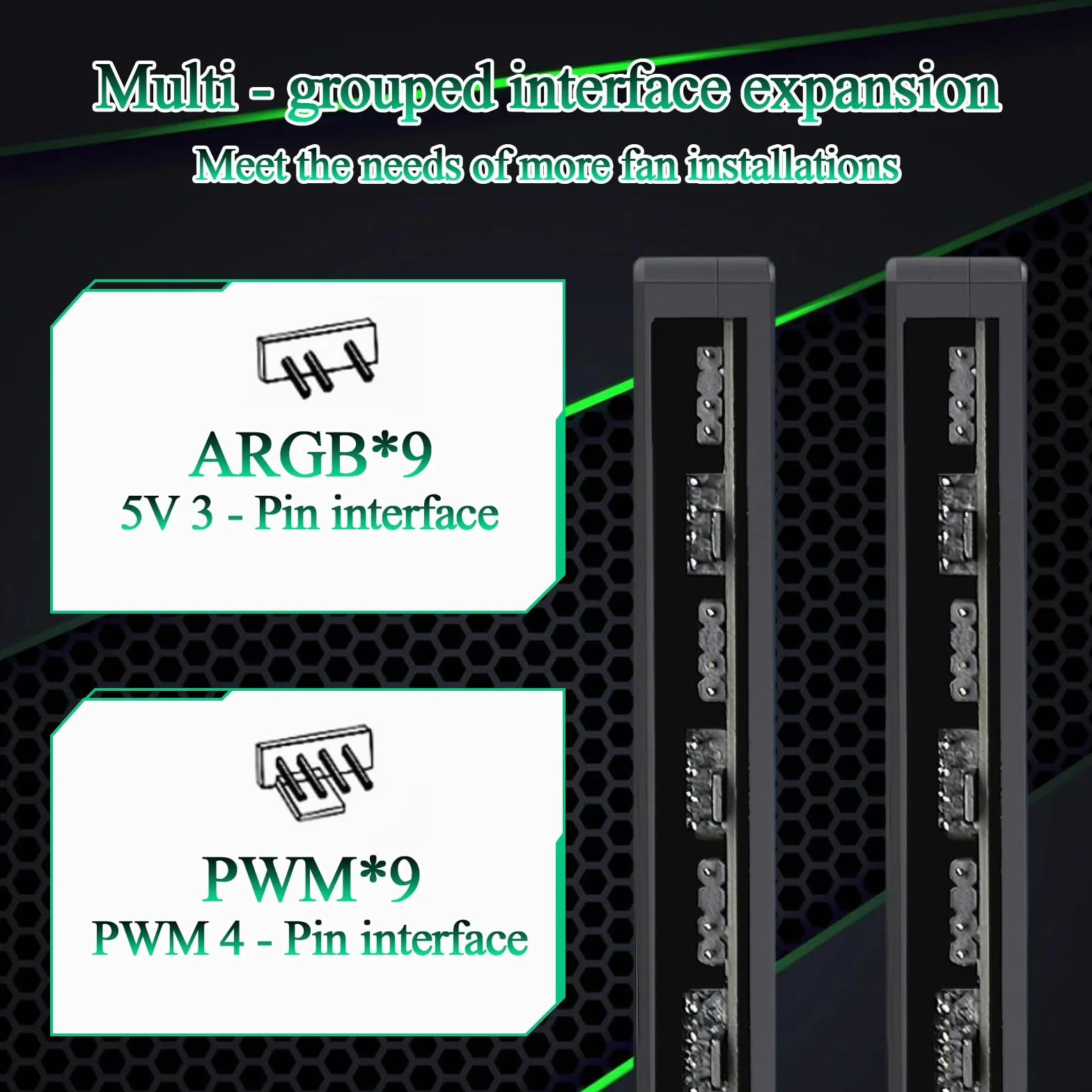 Hub Ventole PC ARGB PWM con Telecomando, 9 Porte PWM 4 Pin e 9 Porte ARGB 5V 3 Pin, Base Magnetica Alimentazione SATA, Nero