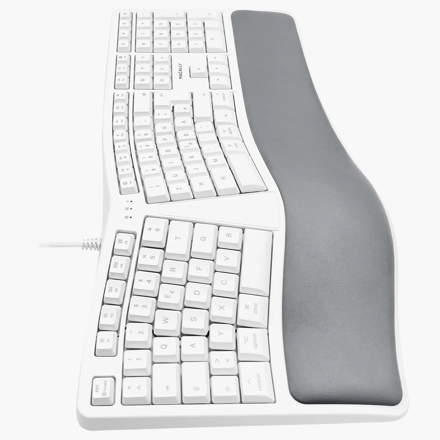 Macally MERGOKEY-DE, Tastiera ergonomica USB-A cablata con poggiapolsi, Layout QWERTZ Tedesco