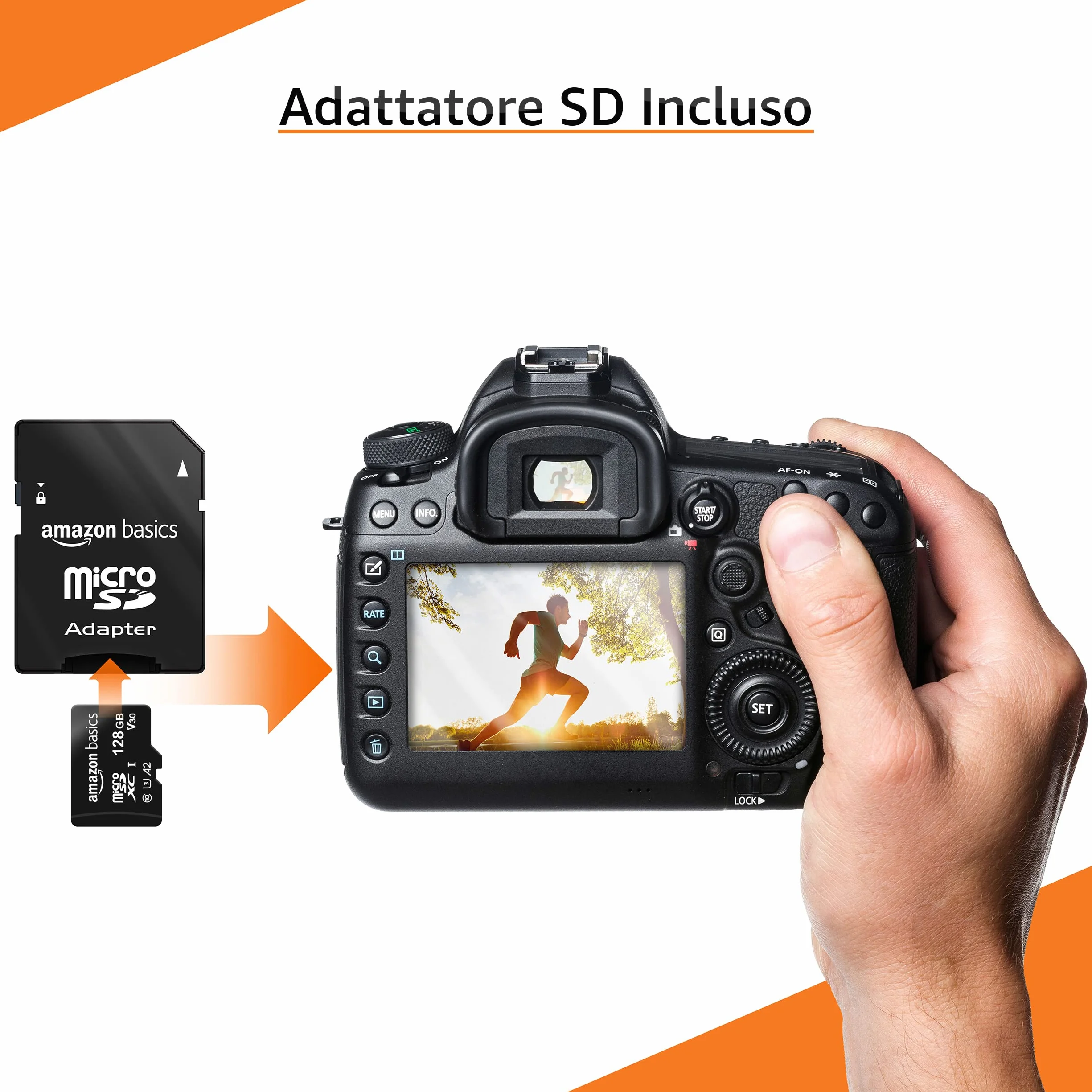 Amazon Basics Scheda di Memoria microSDXC 128GB A2 U3 100MB/s con Adattatore SD Nero