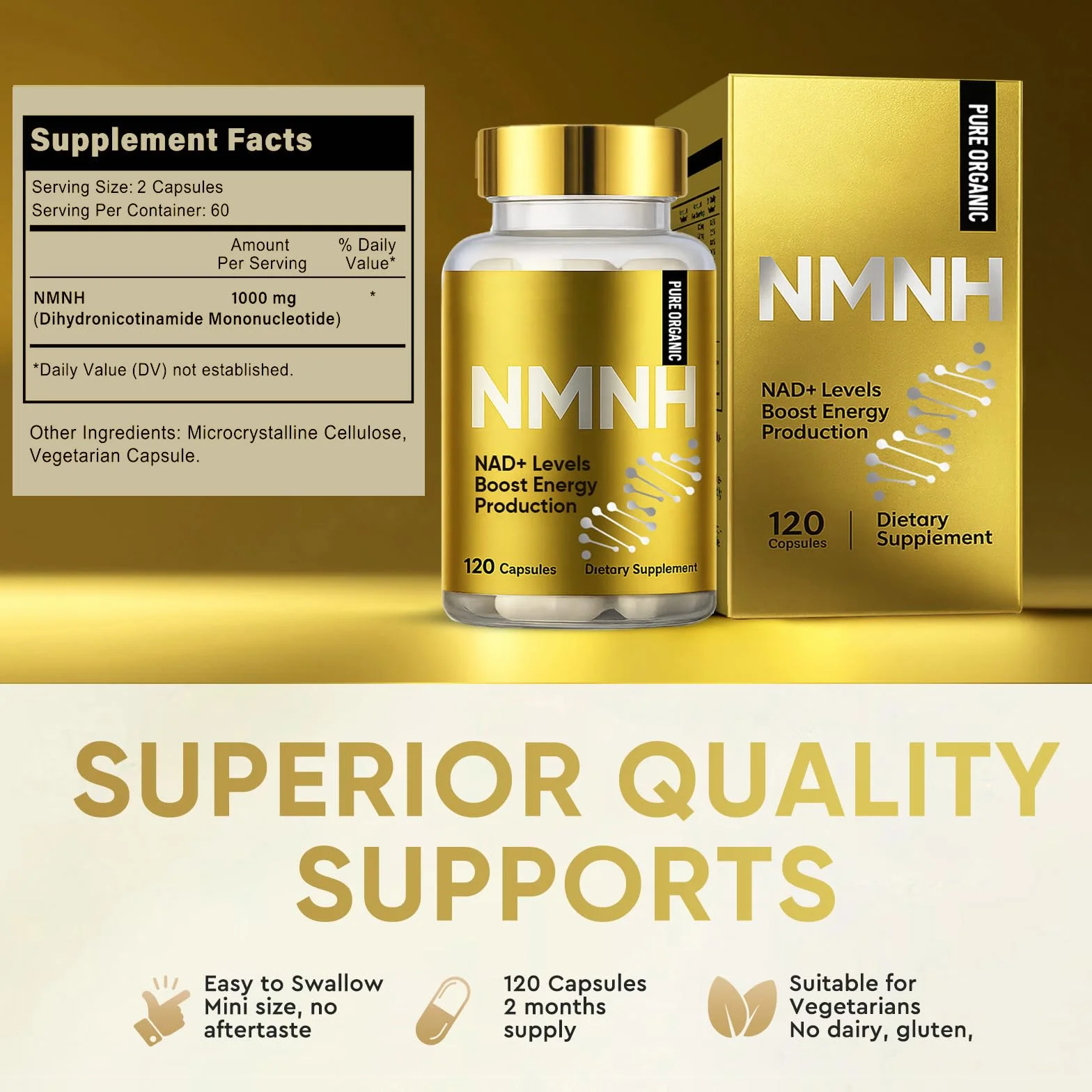 NMNH 1000mg Integratore NAD+ 120 Capsule Antinvecchiamento Energia Concentrazione Mentale