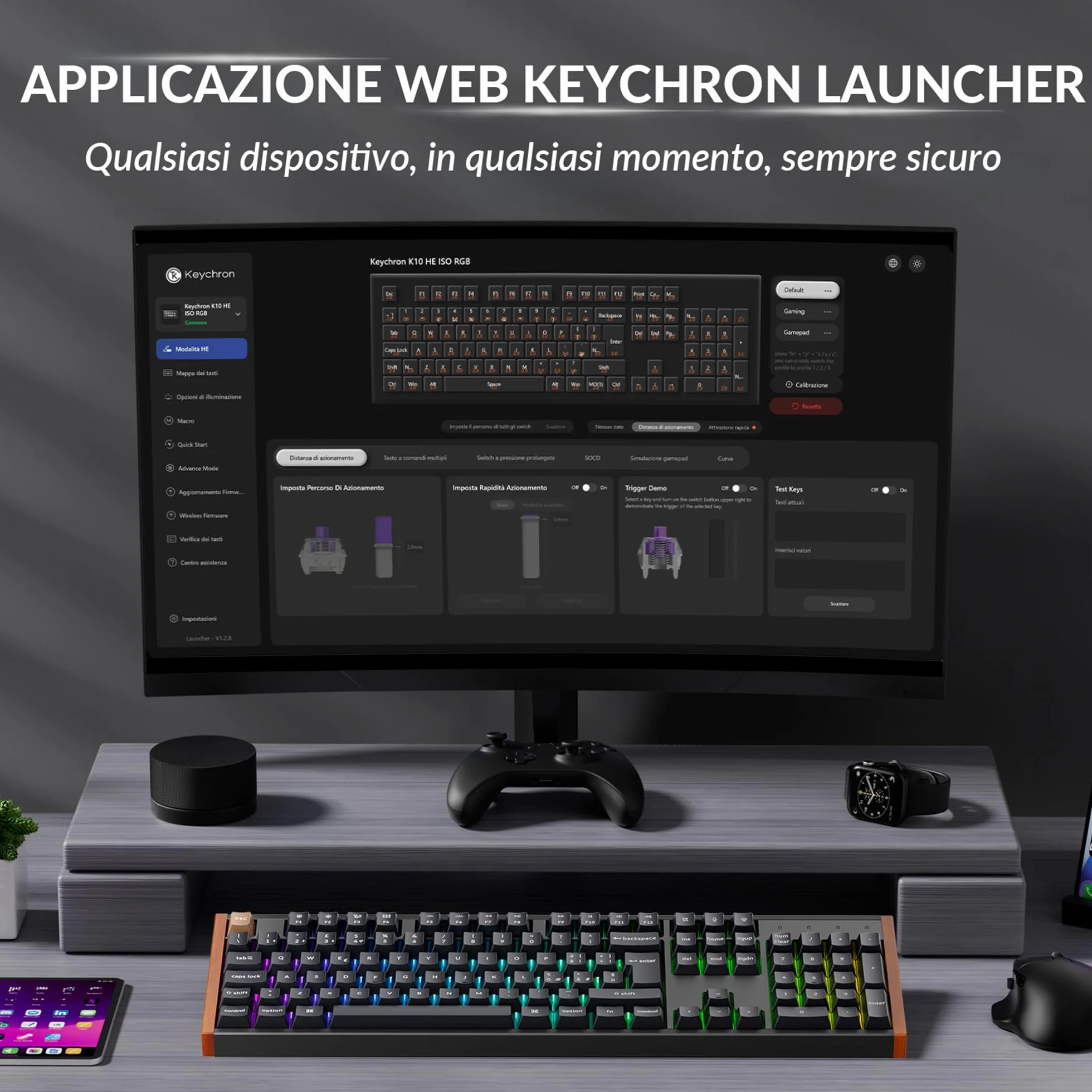 Keychron K10 HE Tastiera Wireless Magnetici Layout Italiano ISO 2.4GHz Bluetooth 5.2 Alluminio Legno RGB Interruttori Effetto Hall