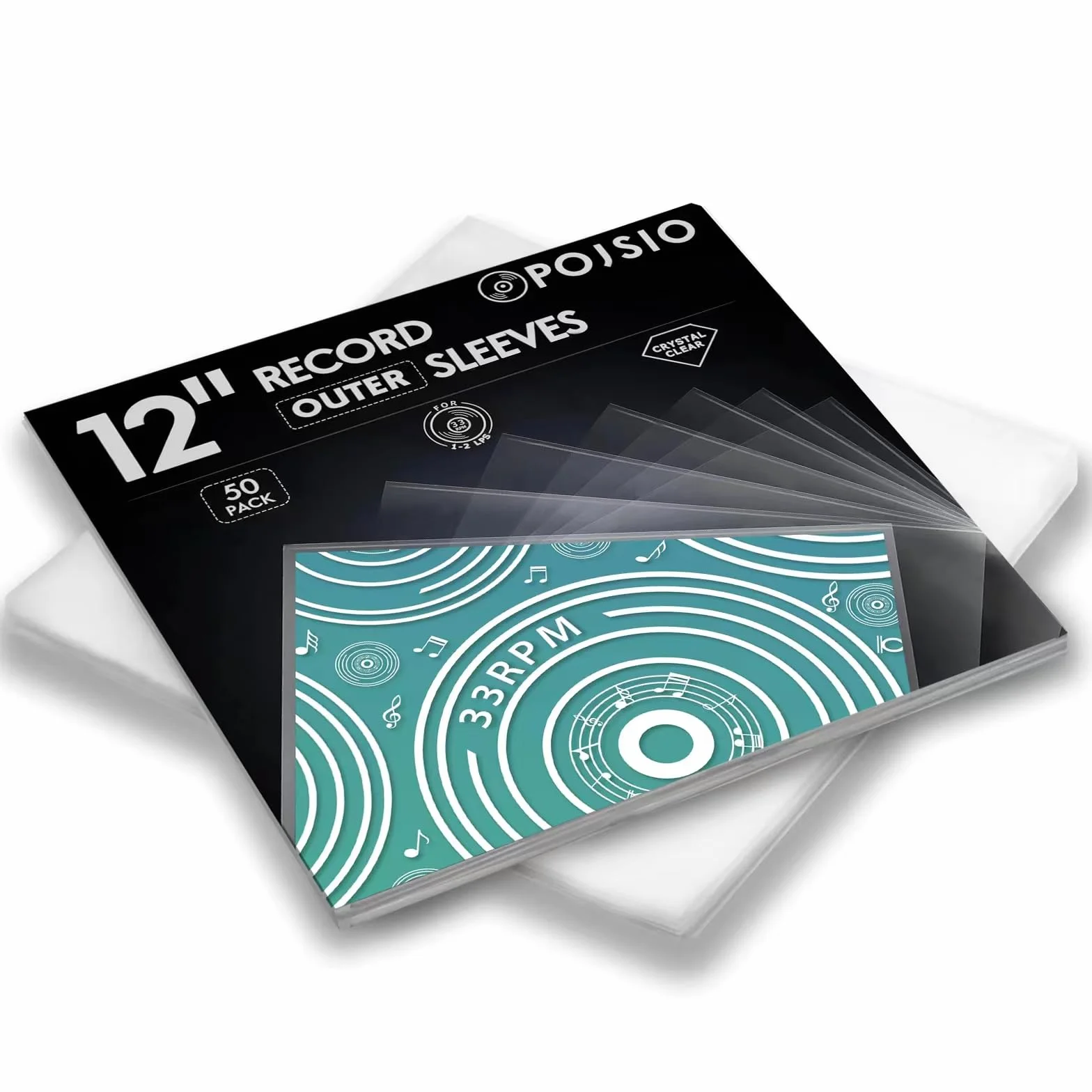 50 Pz. Buste Vinili 33 Giri Esterne, Custodia Vinili 33 Giri Trasparenti Per Singoli e Doppi LPs, Buste Vinile 33 Giri per 12 Pollici Dischi, Protezione Polipropilene Vinile Copertine Cover