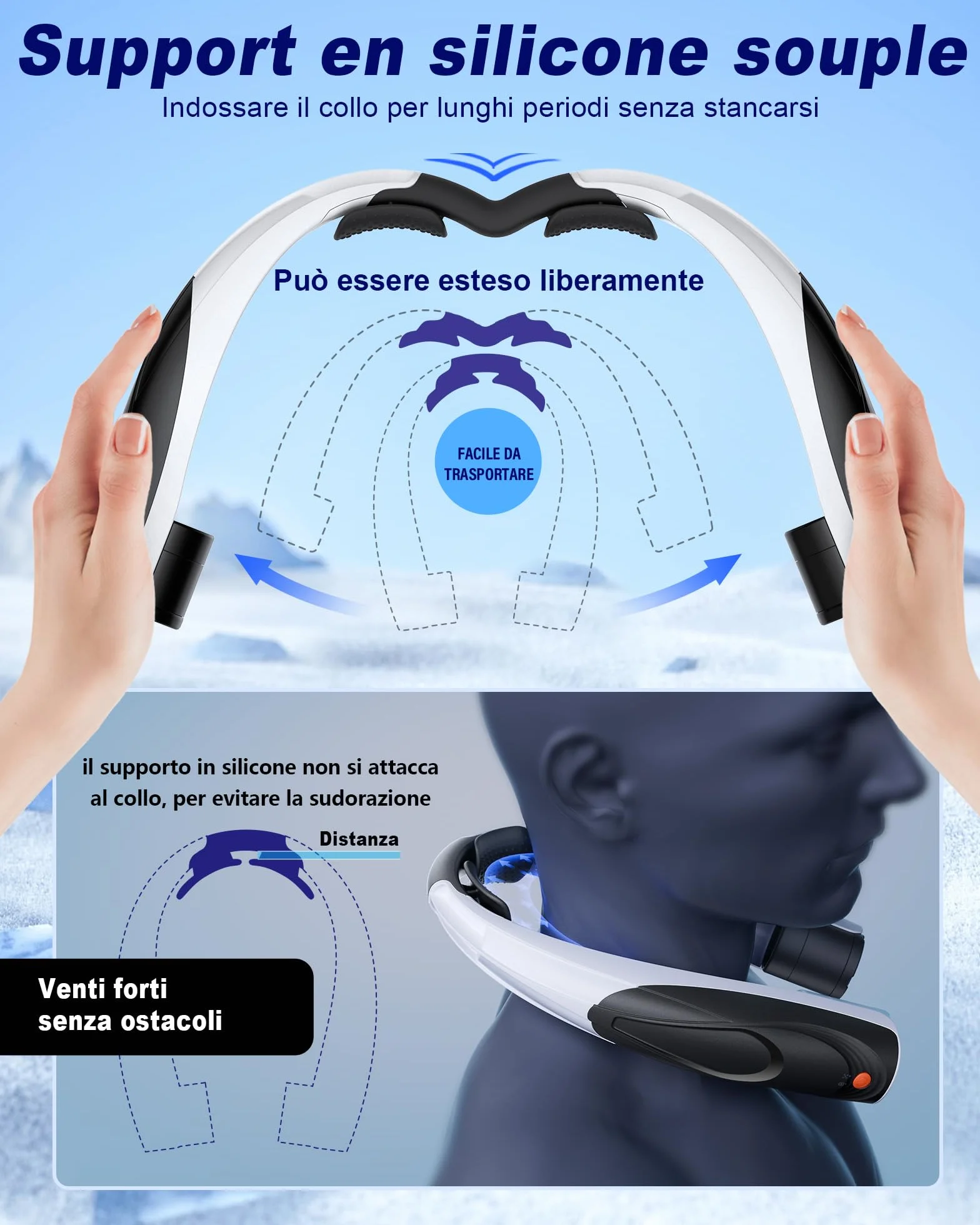 Ventilatore per il collo, 6000 mAh Ventilatore personale portatile, 6 velocità, ventilatore per il collo portatile con flusso d'aria a 360° raffreddamento a mani libere, ventilatore USB