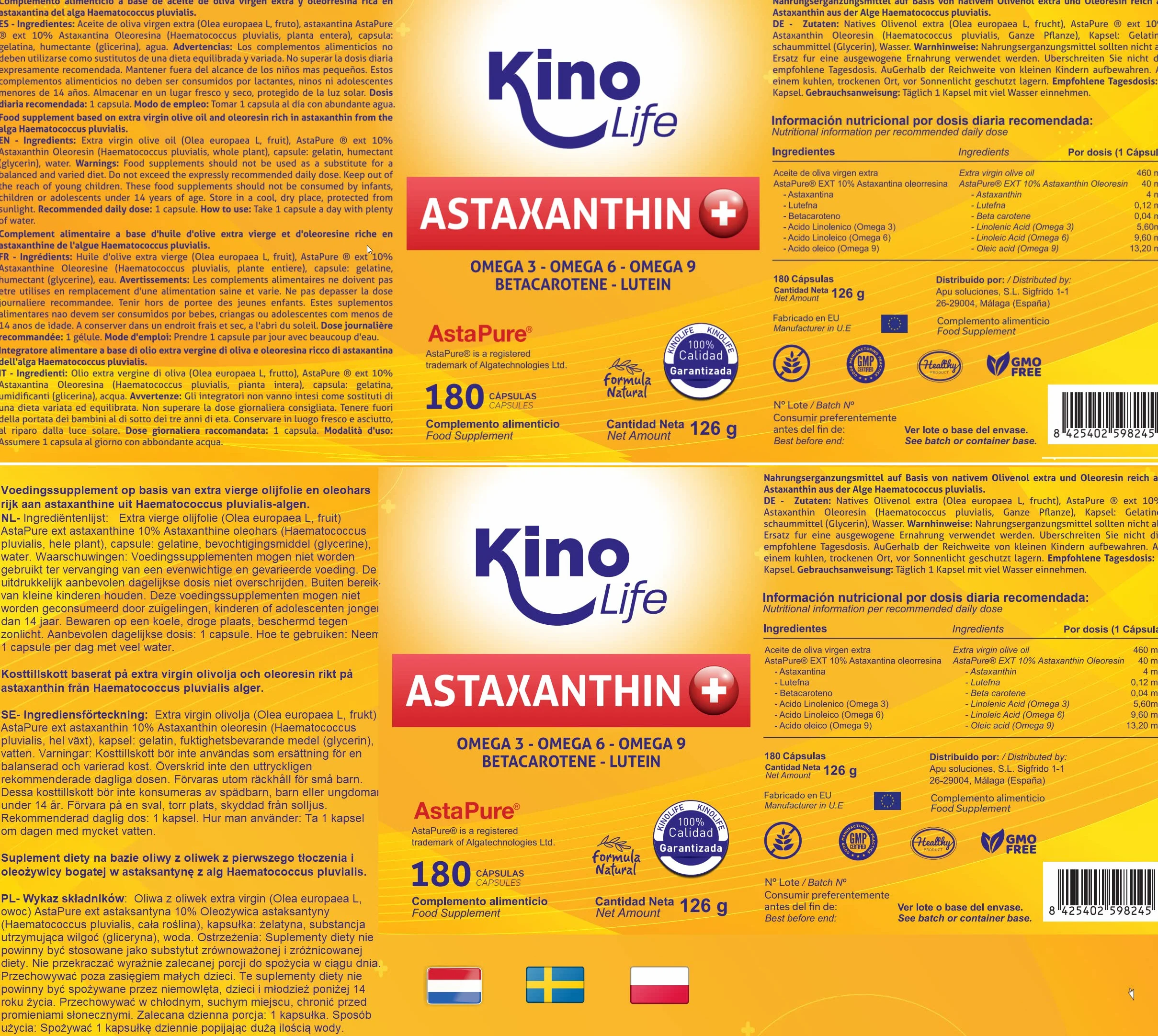 Astaxantina Plus 4mg 180 Capsule Sofgels con Luteina Omega 369 Beta-carotene AstaPure Antiossidante Naturale