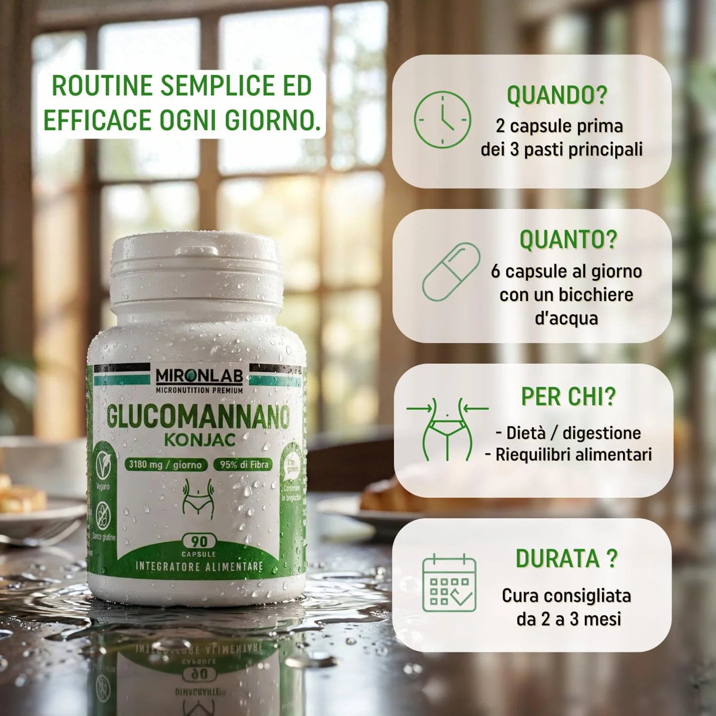 Mironlab GLUCOMANNANO Forte 3021mg 280 capsule vegane 45 Giorni Saziante naturale Alta concentrazione 95% fibre