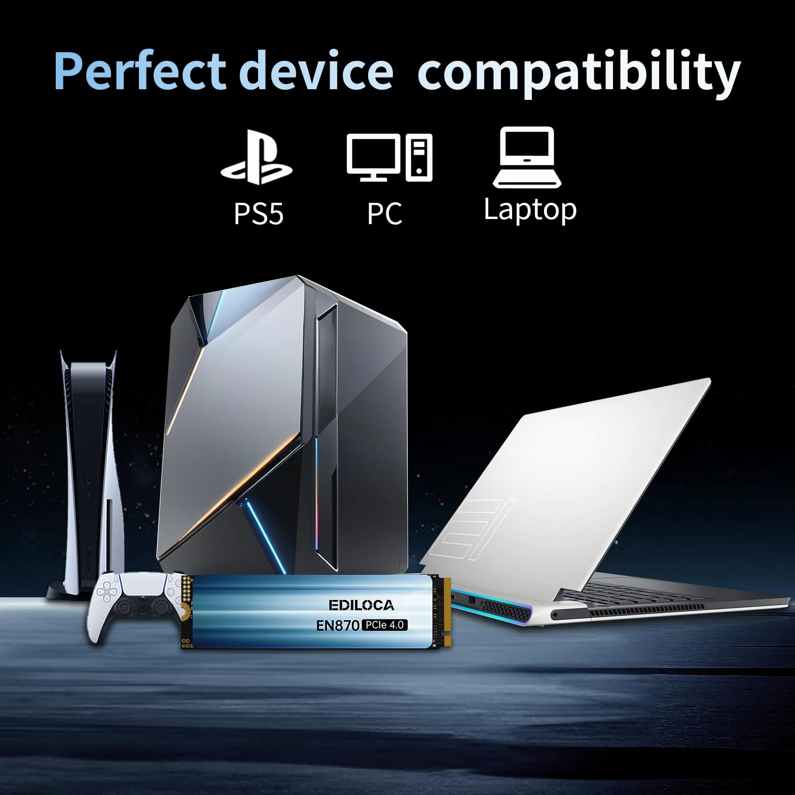 Ediloca EN870 SSD 2TB PCIe Gen4, NVMe M.2 2280, fino a 7400 MB/s, Unità a stato solido interne, cache SLC dinamica, compatibile con PS5 e PC