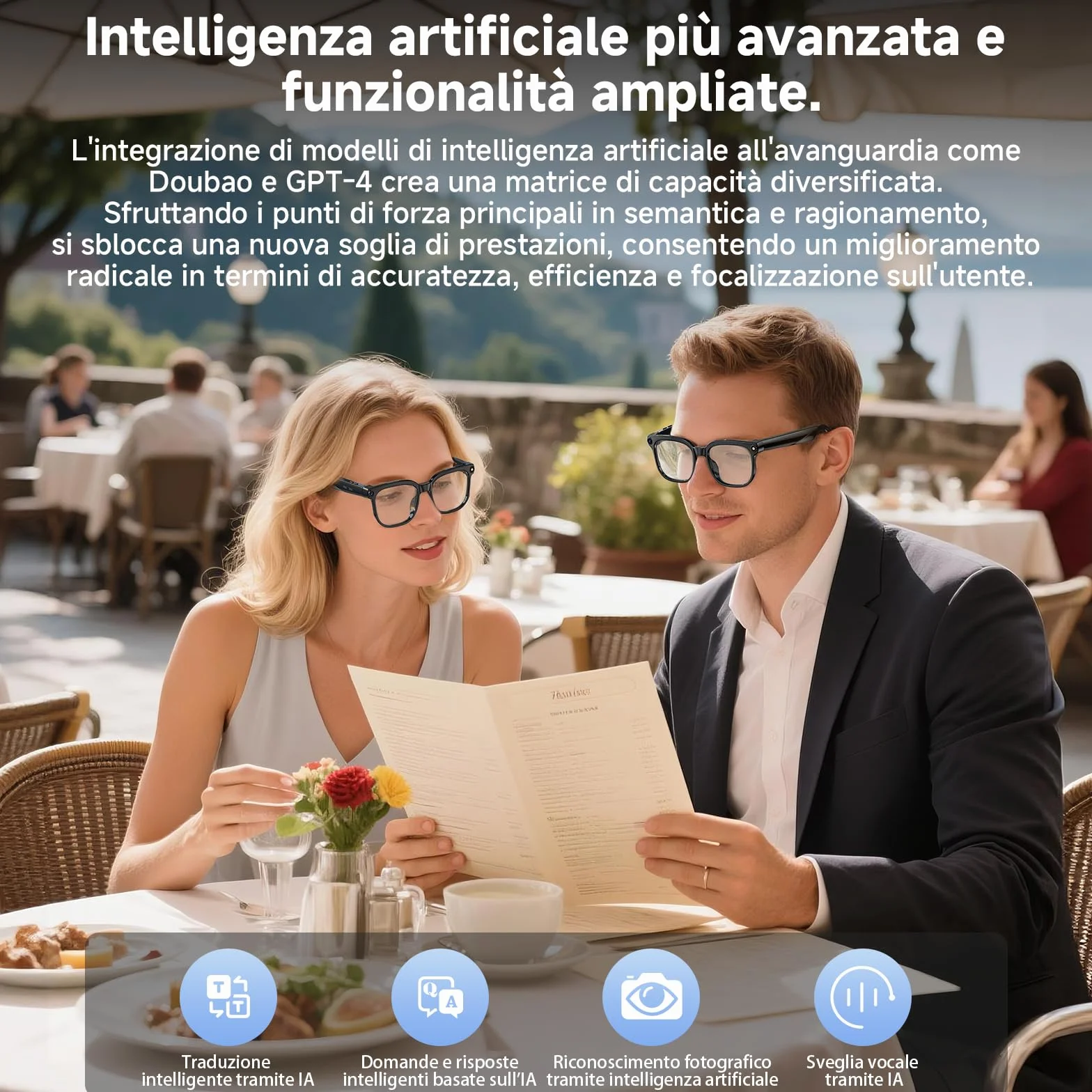 Occhiali Intelligenti AI Smart Glasses 8K Fotocamera 2 Lenti HD 1080p Bluetooth Chiamate Nero