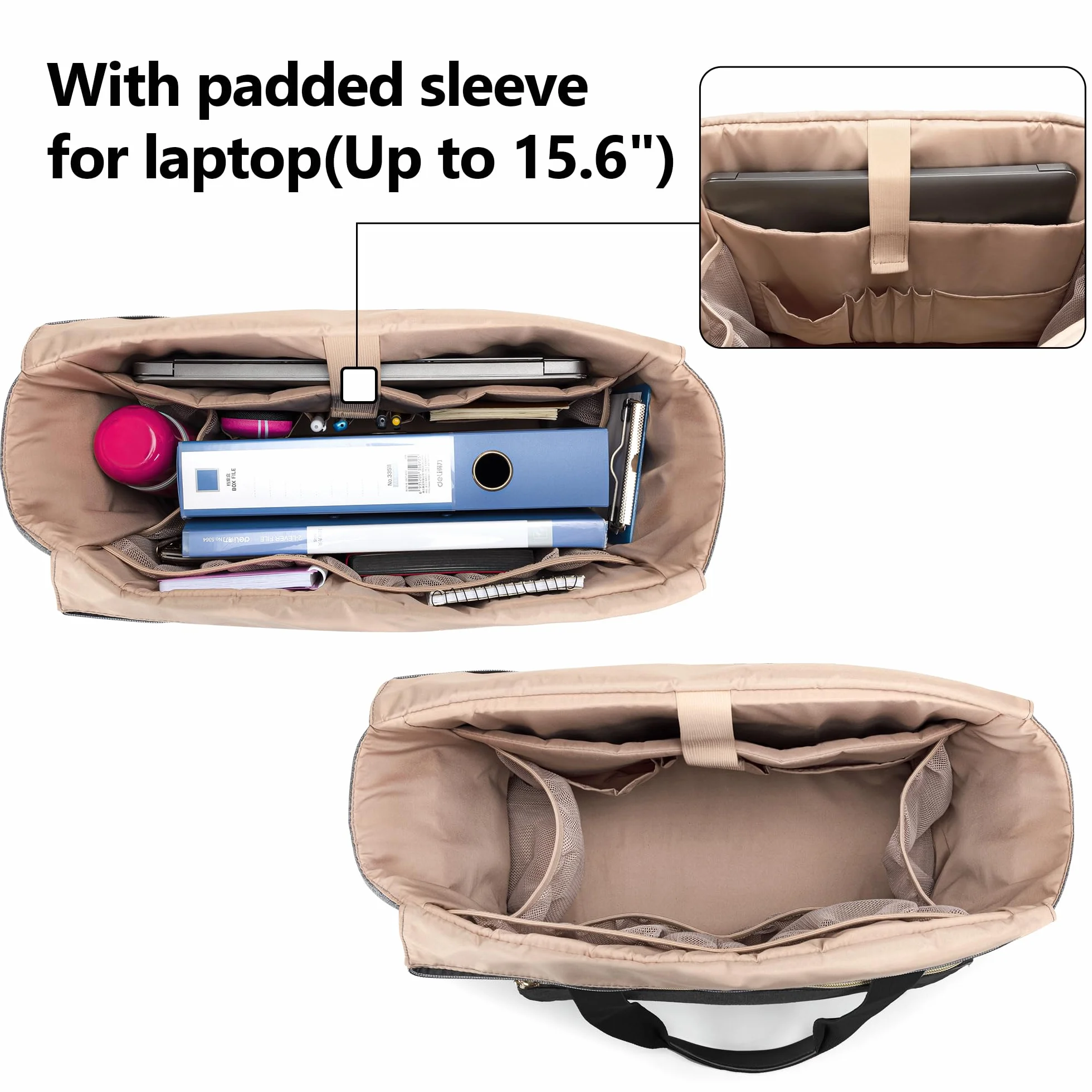 CURMIO Tote per Insegnante da Donna, Borsa da Lavoro Portatile con Custodia Imbottita e Scomparti per Laptop, Materiale Scolastico, Solo Borsa, Nero.