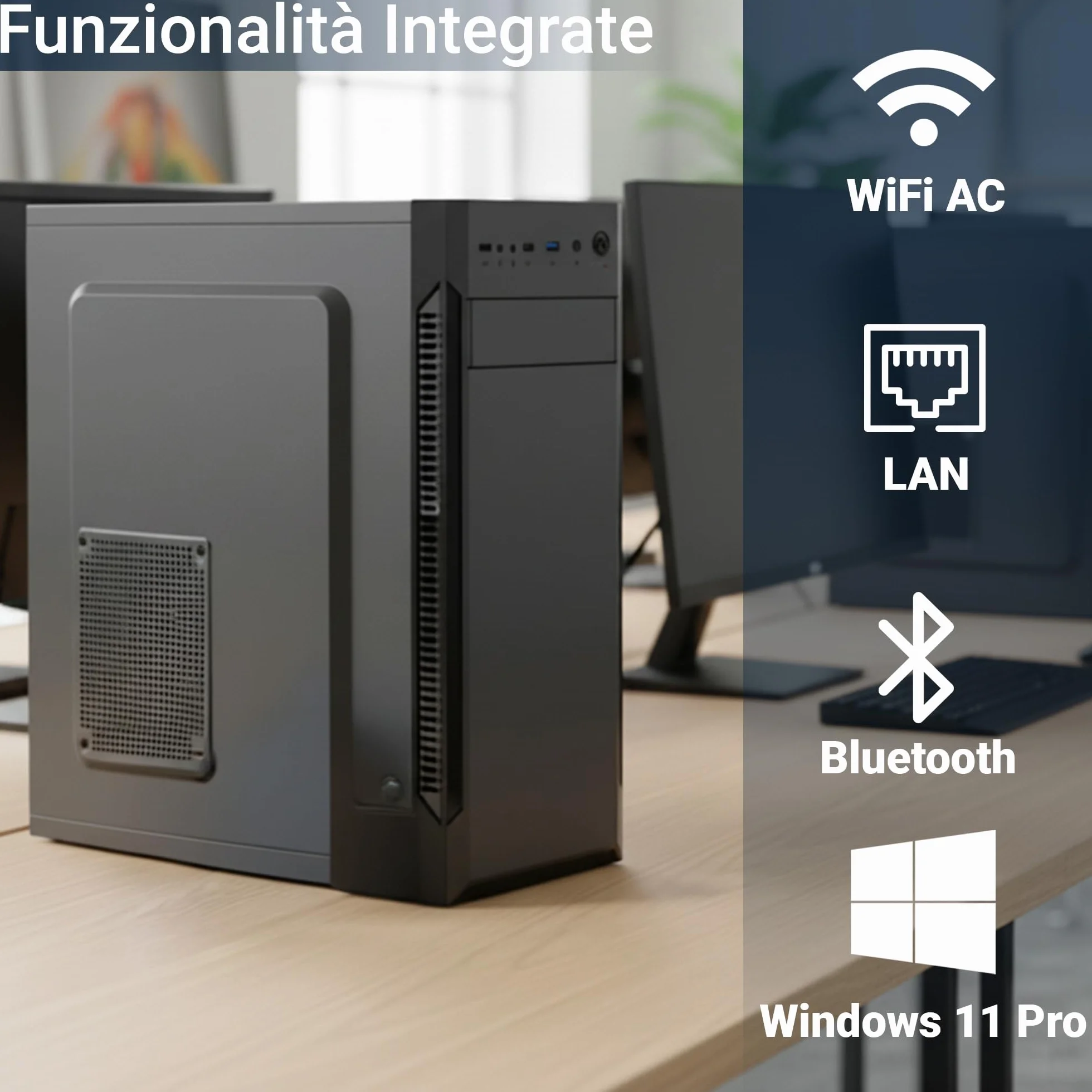PC Fisso Completo Intel Core i7-8700 32GB DDR4 1TB SSD Intel UHD 630 Wi-Fi AC Bluetooth HDMI USB 3.2 Windows 11 Pro