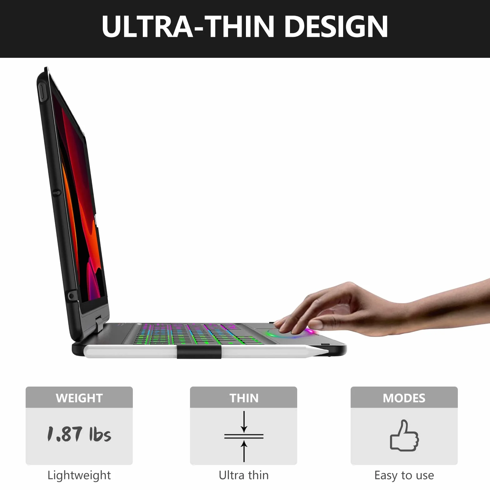 SZO Tastiera per iPad 9 Generazione 10.2 Custodia, Cover per iPad 9a/8a/7a Generazione, 360°Touchpad Flip Cover Rigida Custodia, Tastiera Bluetooth Wireless 7 Retroilluminazione, Auto Sleep/Wake, Nero