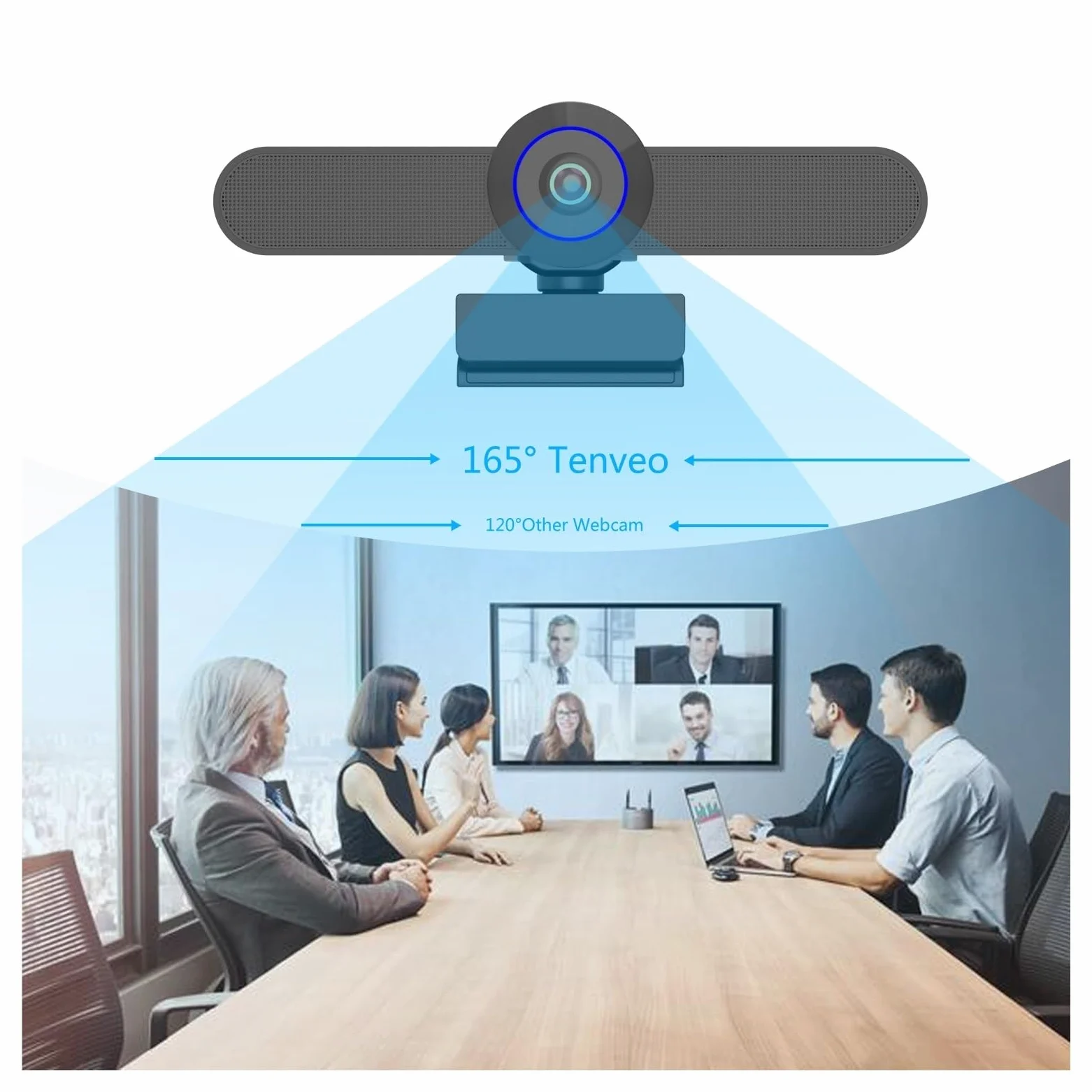 Webcam USB da 2,5 K con videocamera for conferenze con Zoom Digitale 4X 165 Gradi FOV 3 preimpostazioni for PC, TV e riunioni di Formazione