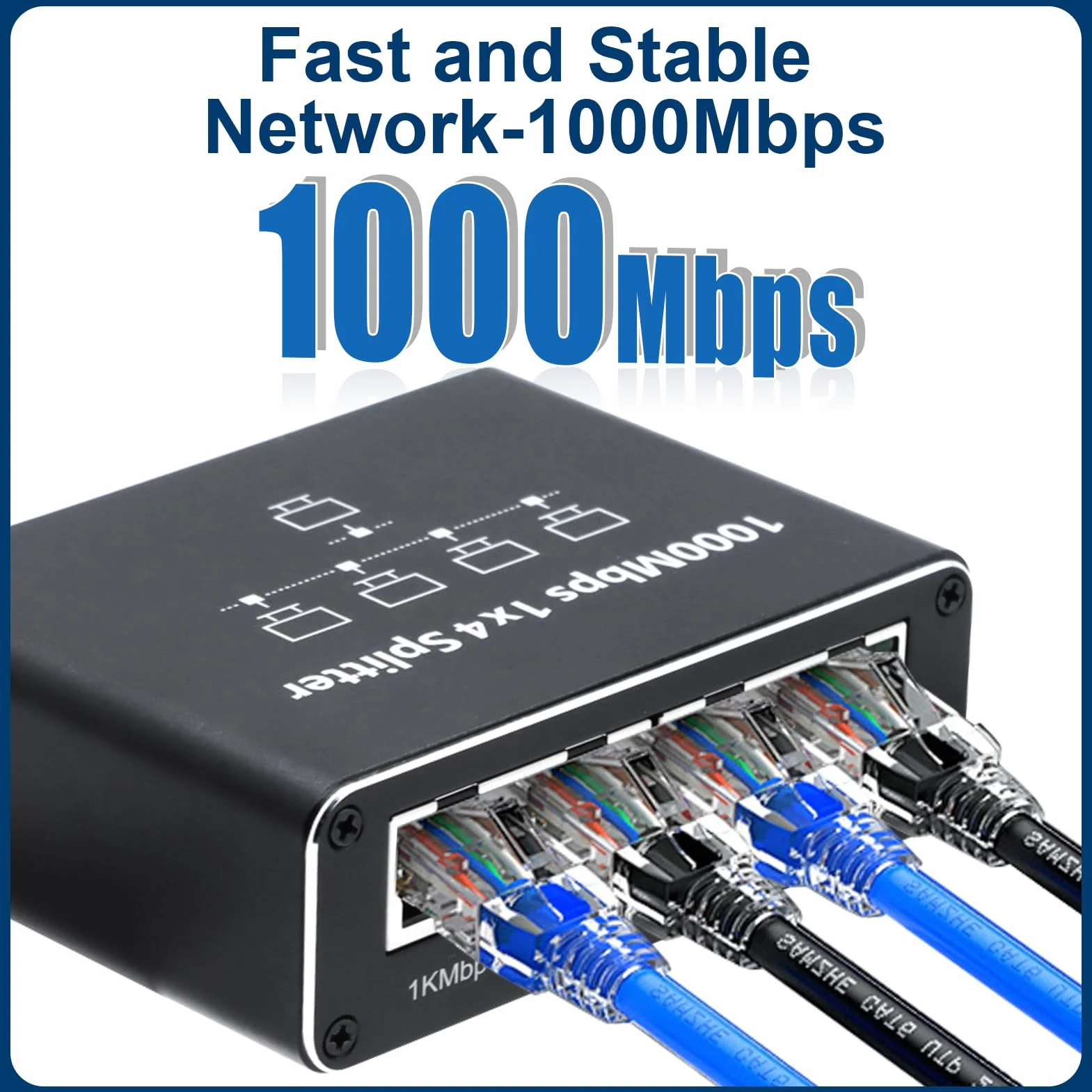 Switch Ethernet 4 Porte 1000Mbps, Sdoppiatore Ethernet RJ45 LAN Splitter Con Cavo di Alimentazione USB-C per Computer, Hub, Router, Switch, Set-top box, TV