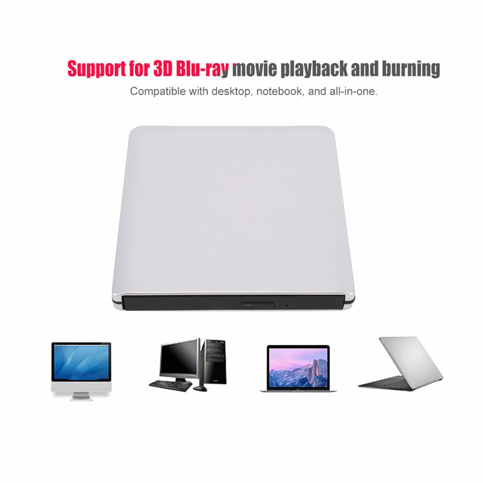 Yctze Unità Ottica Blu Ray Esterna USB 3.0 per Laptop e PC, Masterizzatore di Dischi Blu-Ray DVD CD, Compatibile con Tablet, Laptop e Periferiche